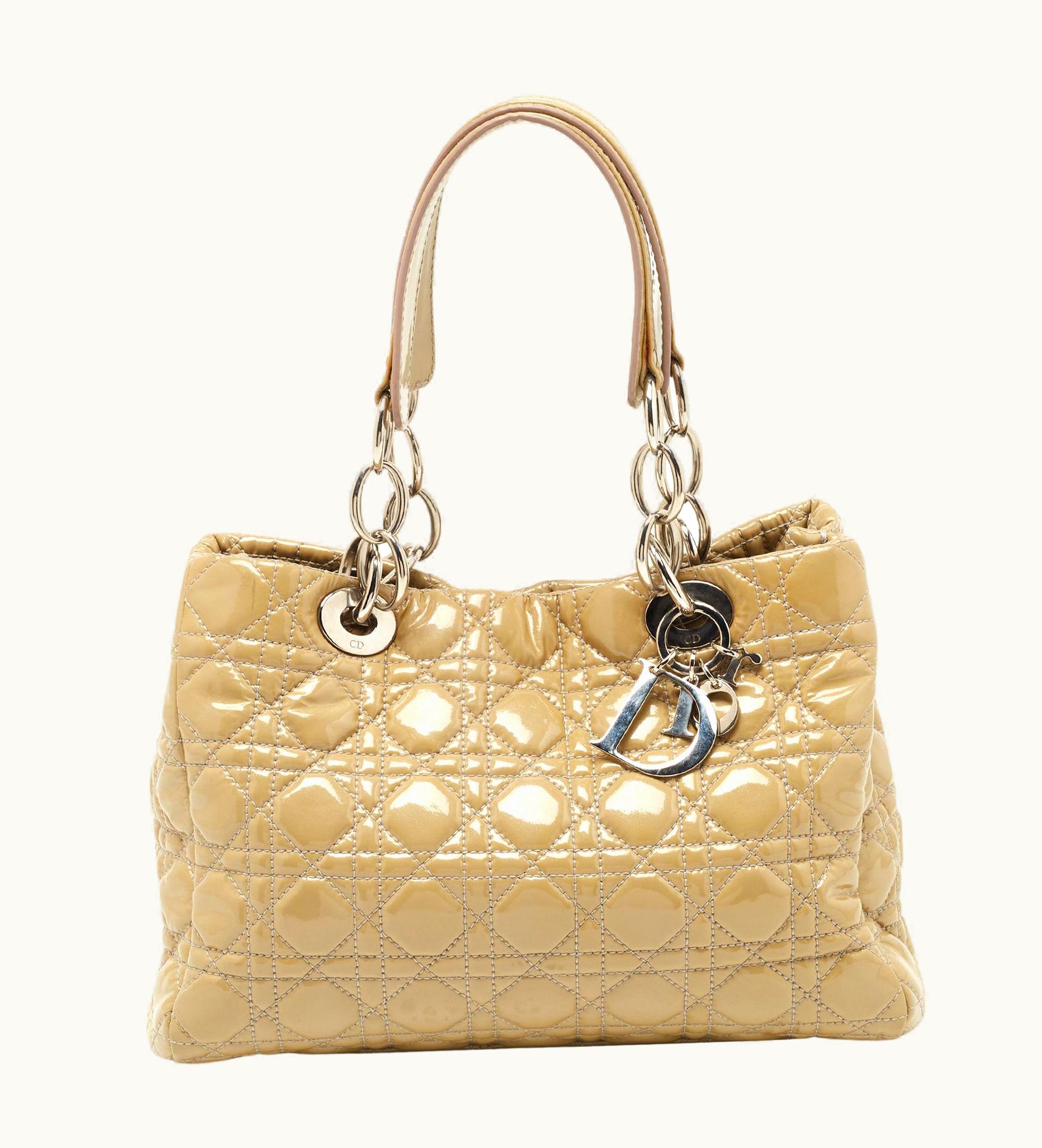 Dior Dior Beige Cannage Patent Leather Small Soft Lady Dior Tote
