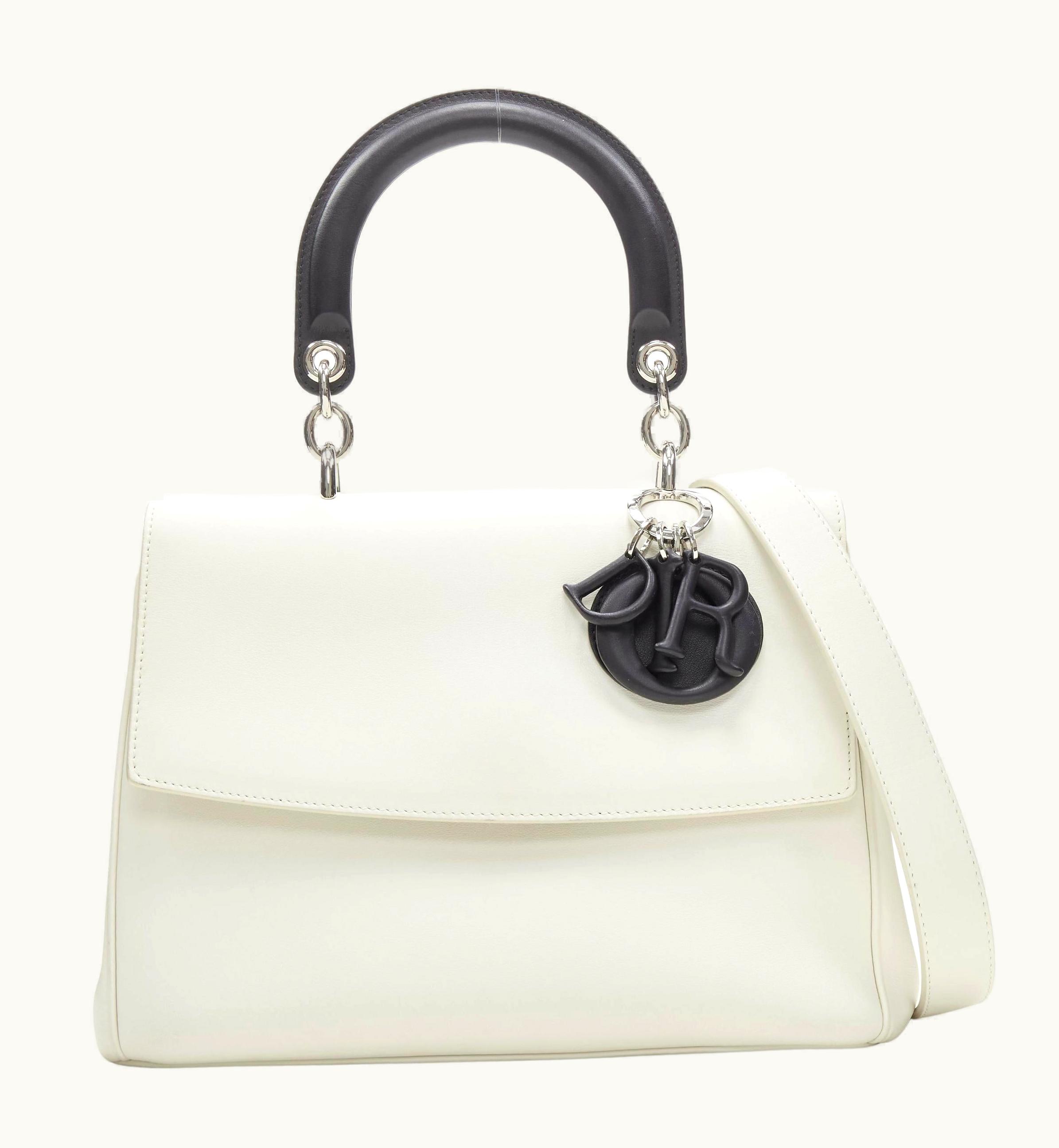 Dior Christian Dior Be Dior Black White Leather Logo Charm Flap Satchel Bag