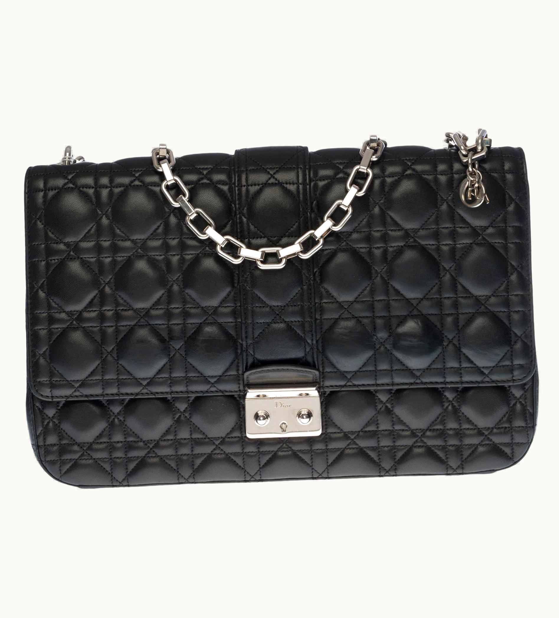 Dior Christian Dior Miss Dior Gm Shoulder Bag In Black Cannage Leather, Shw