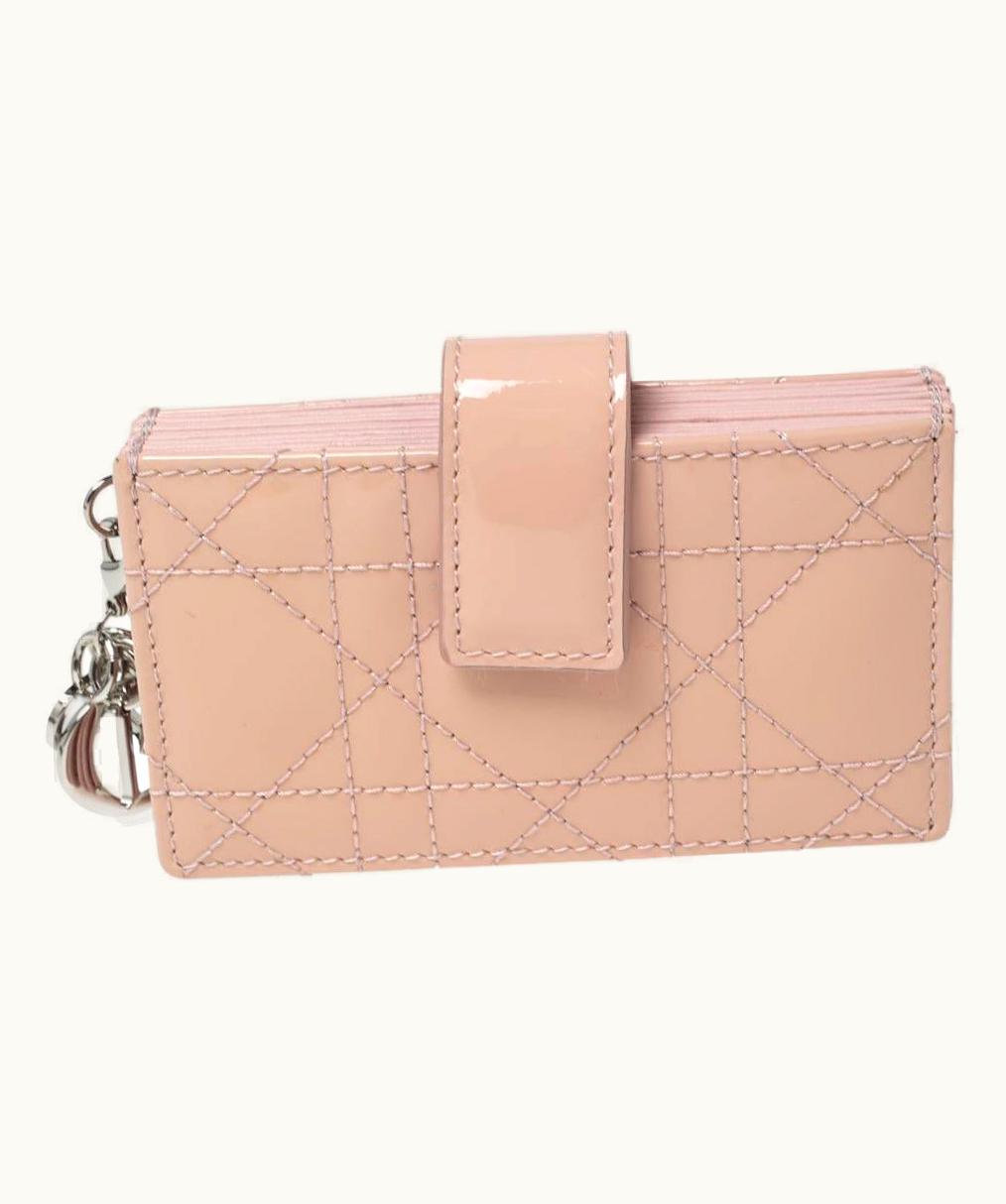 Dior Dior Powder Pink Cannage Patent Leather Lady Dior 5 Gusset Card Holder