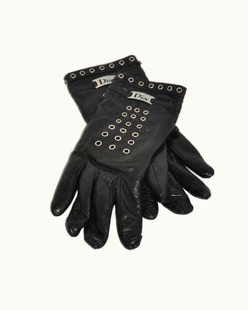 Dior Christian Dior Black Leather And Hardware Gloves