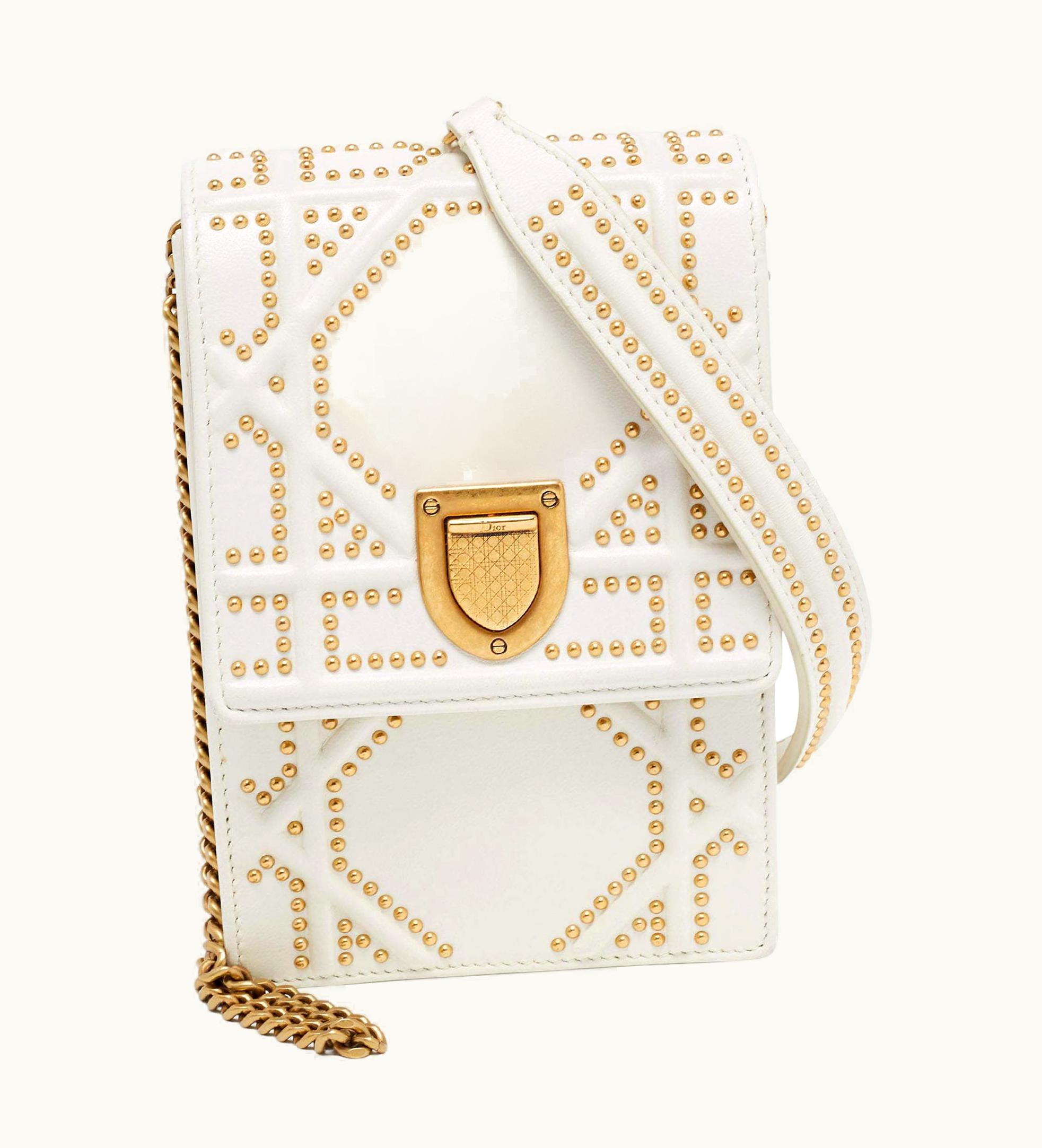 Dior Dior White Studded Leather Diorama Crossbody Bag