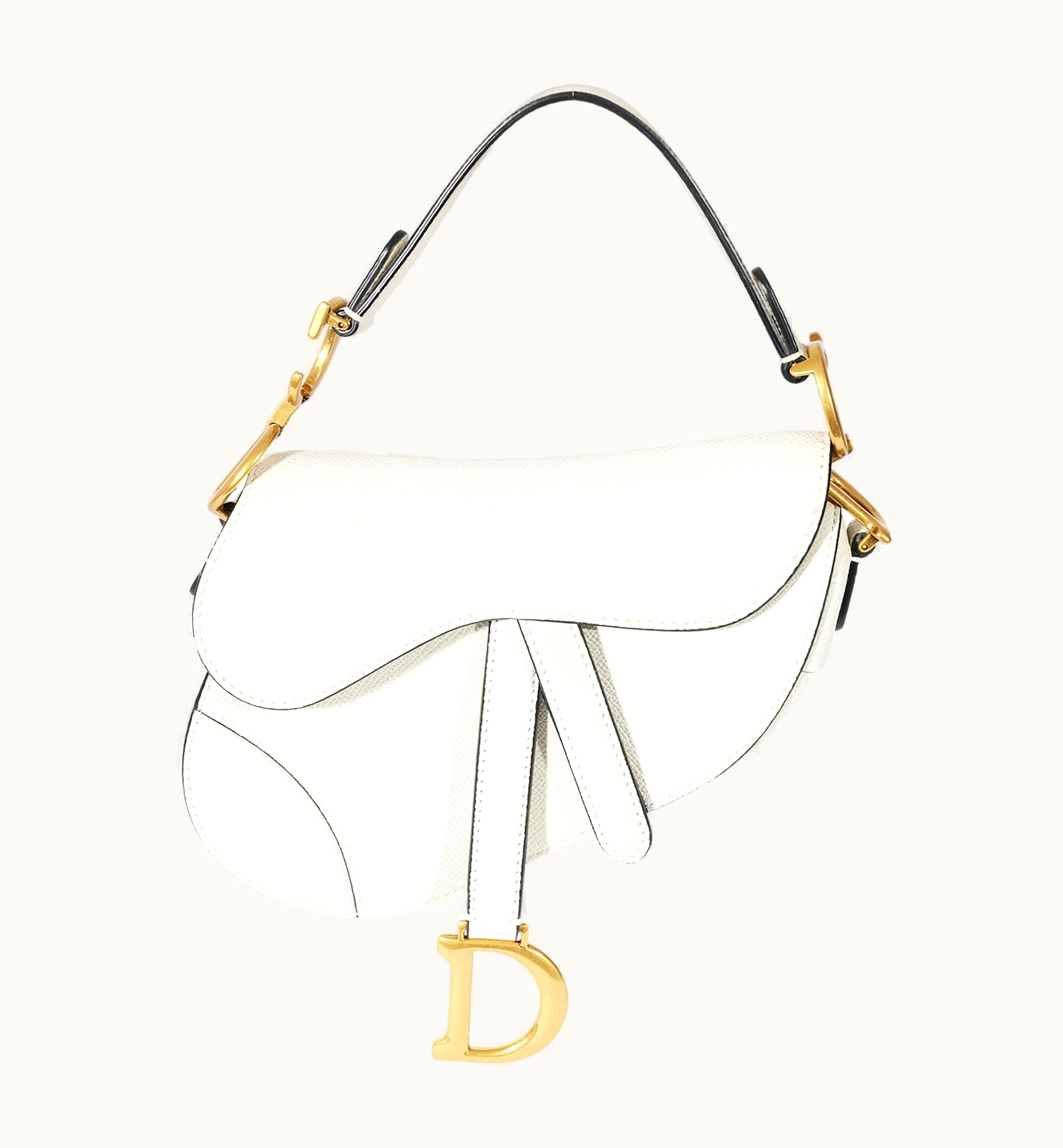 Dior Christian Dior White Leather Mini Saddle Bag
