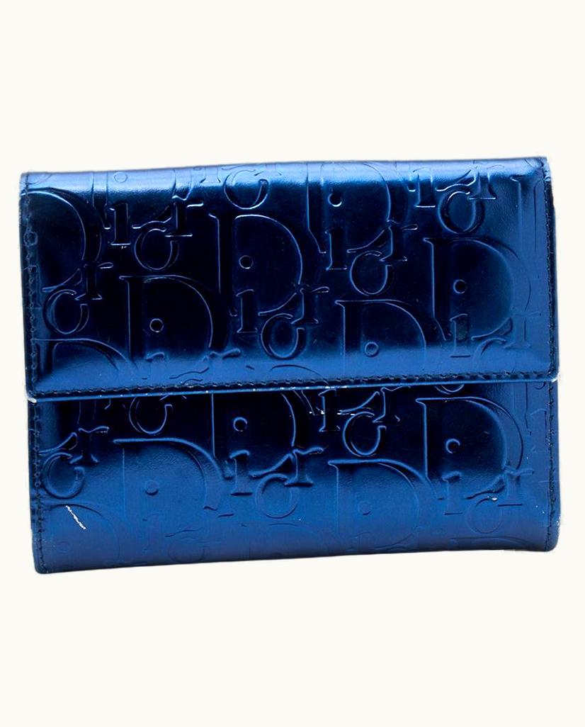 Dior Dior Metallic Blue Patent Leather Compact Wallet
