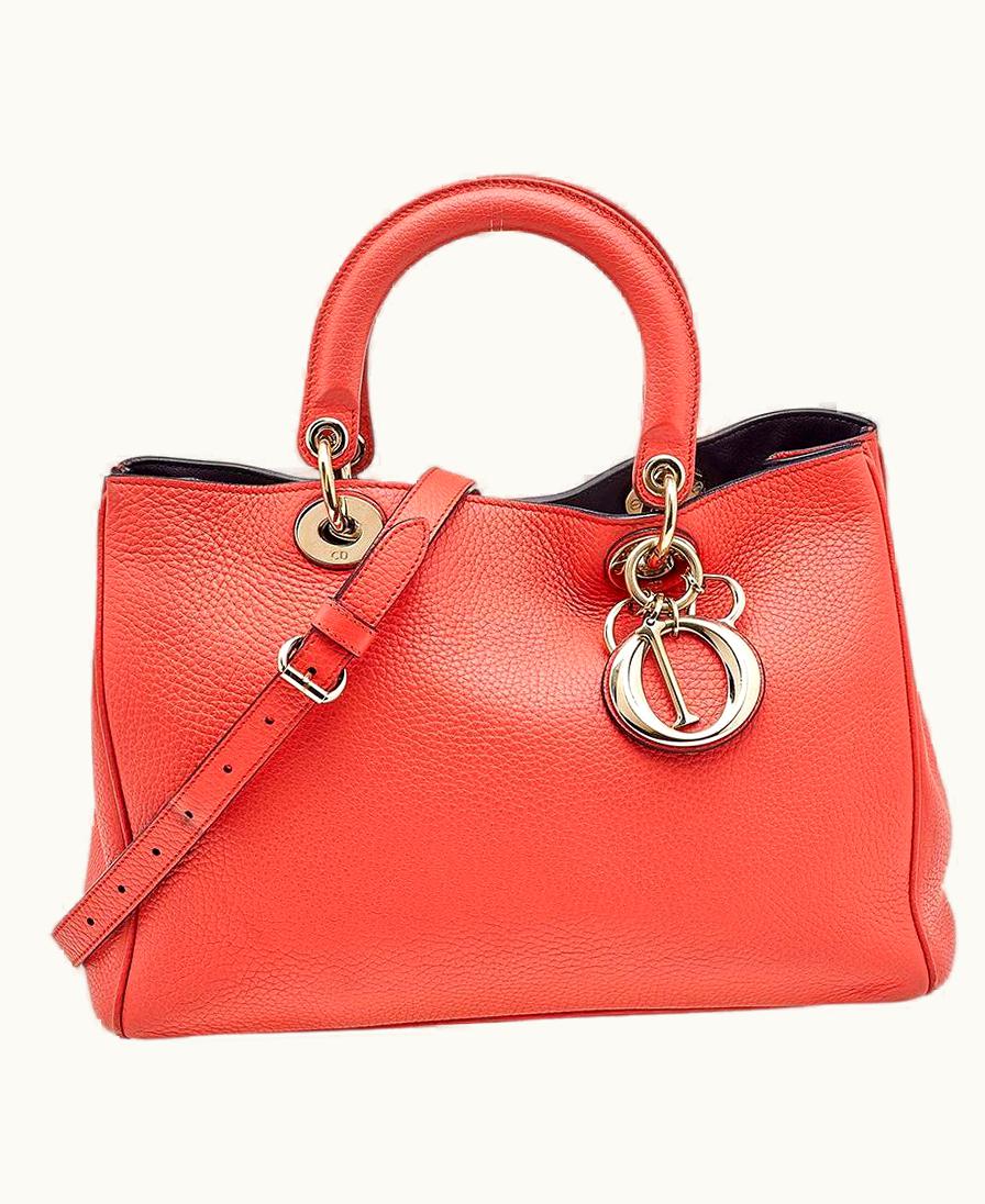 Dior Dior Orange Leather Medium Diorissimo Shopper Tote
