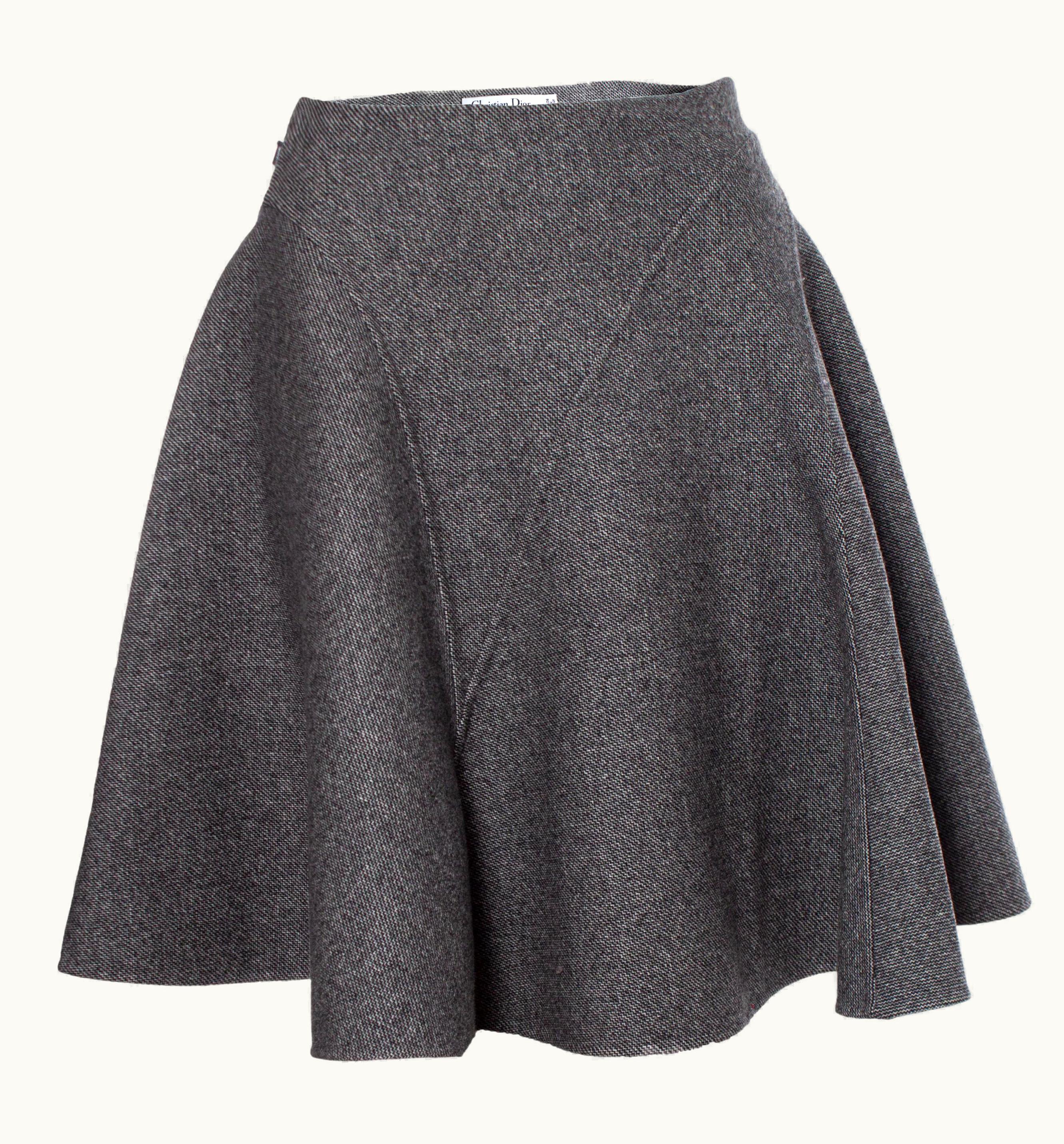 Dior Christian Dior, Grey Wool A Line Skirt