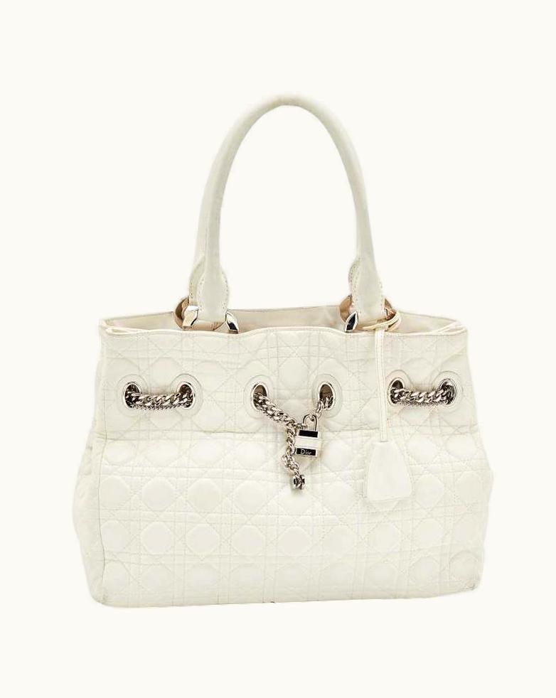 Dior Dior White Cannage Leather Chri Tote