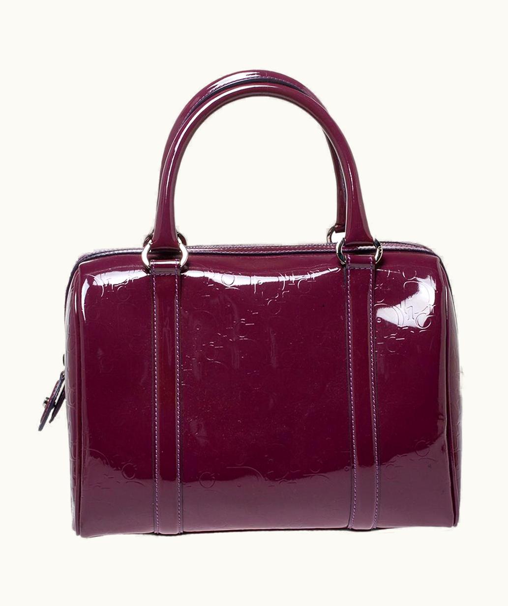 Dior Purple Monogram Patent Leather Boston Bag