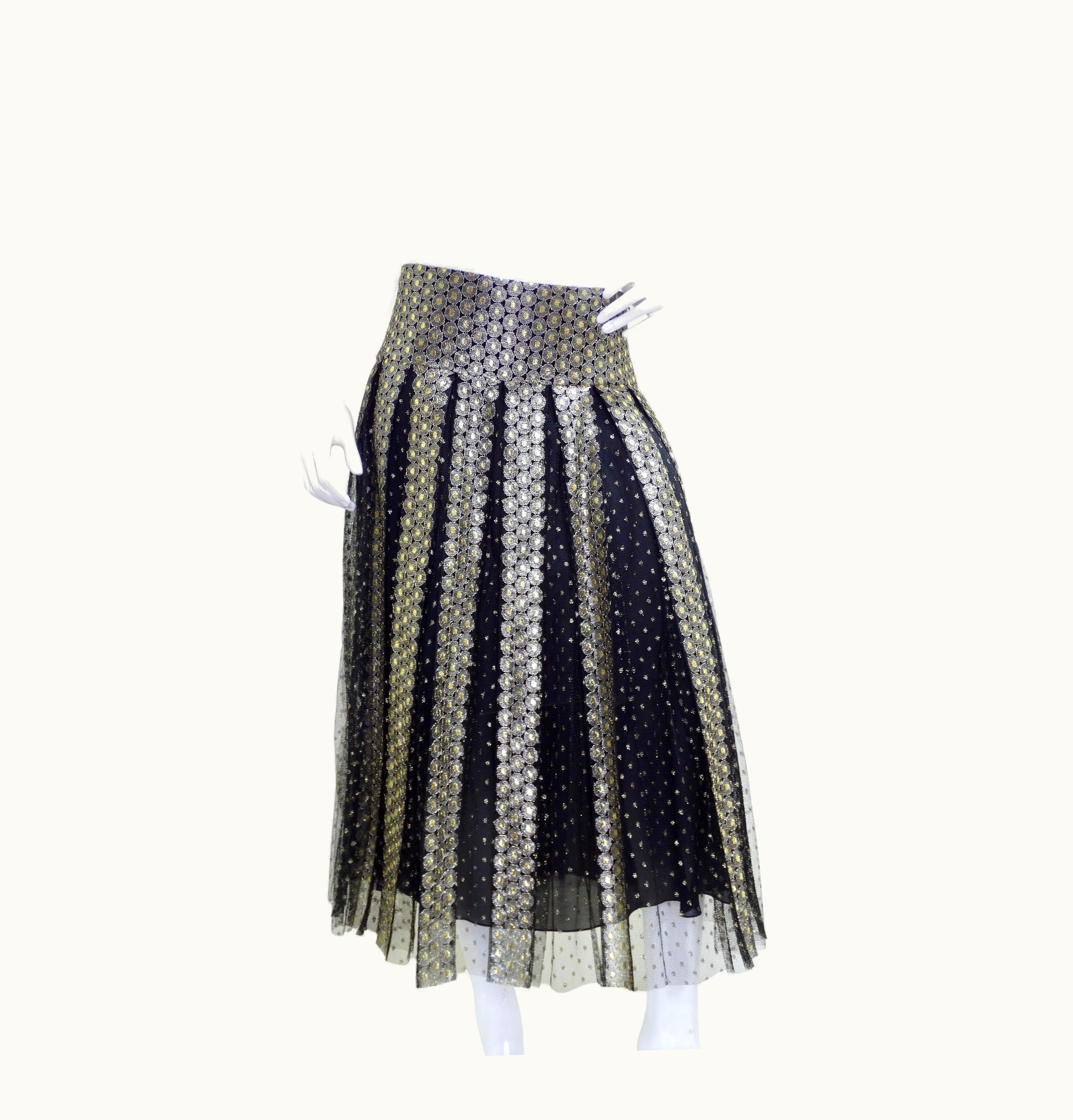 Dior Christian Dior Black/Gold Metallic Tulle Skirt