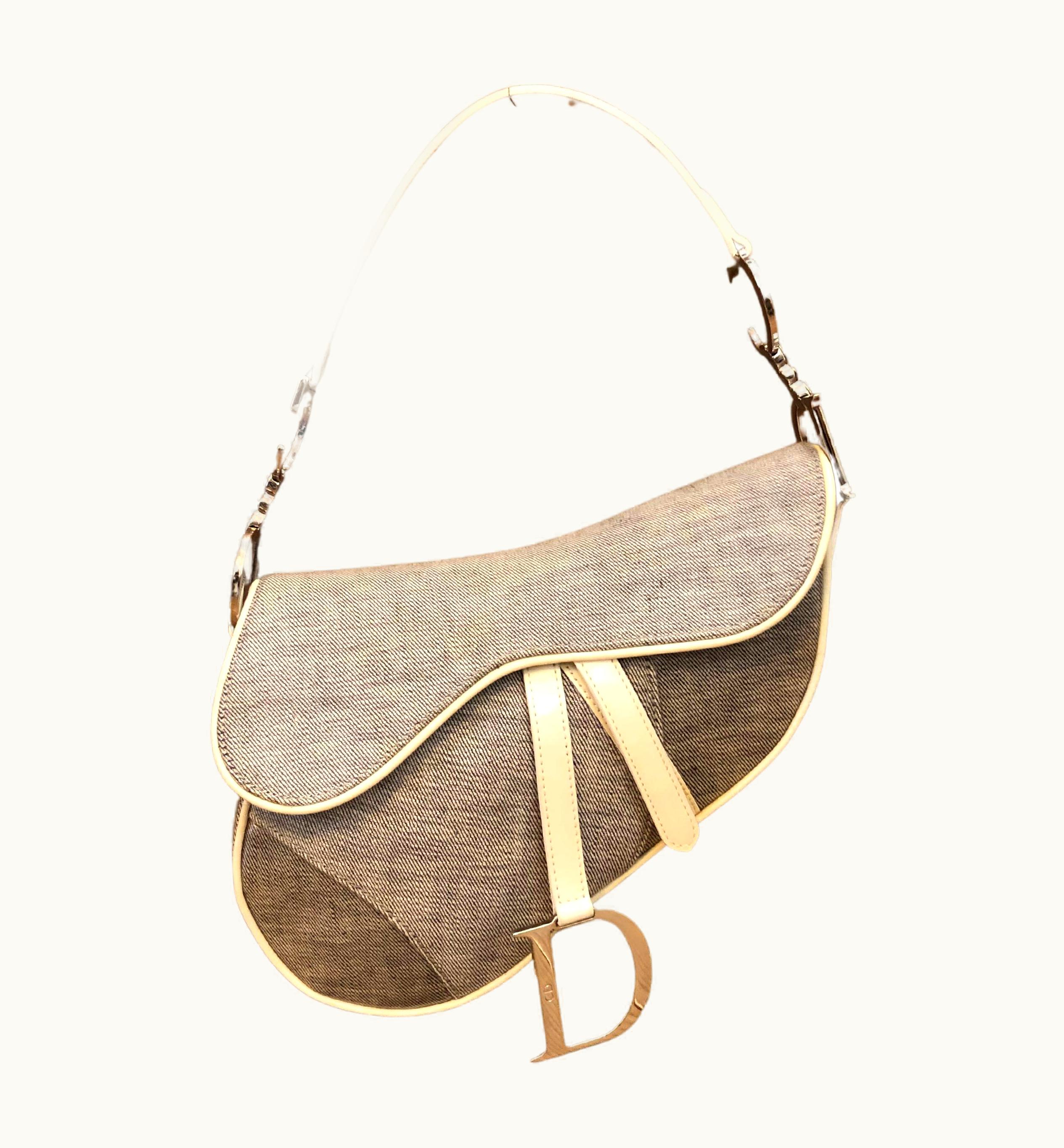 Vintage Christian Dior Gray Canvas Saddle Bag