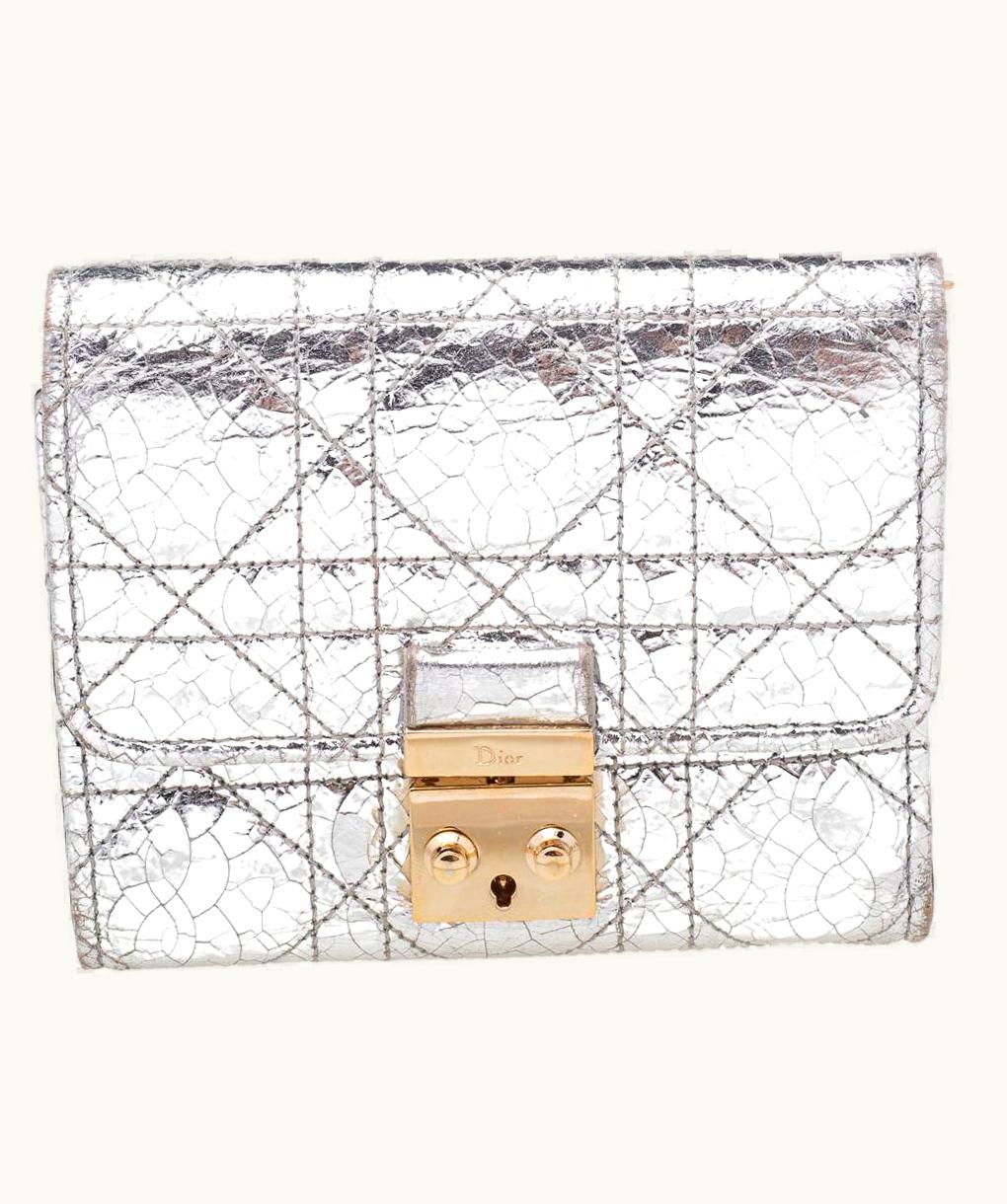 Dior Dior Silver Cannage Foil Leather Compact Wallet
