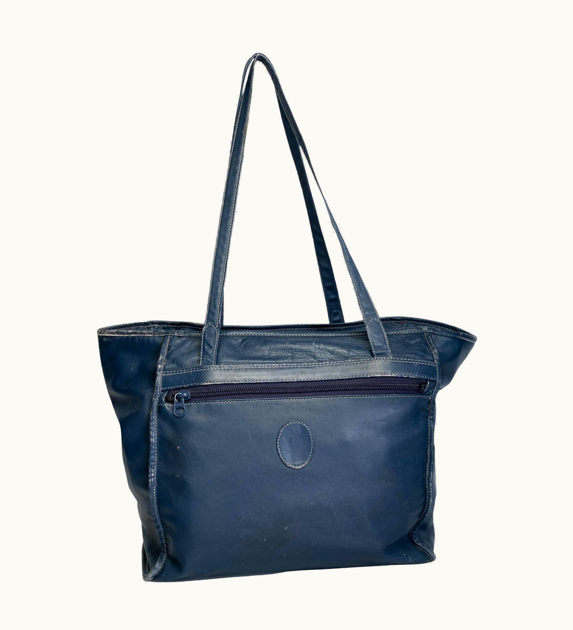 Dior Vintage Large Blue Tote Bag