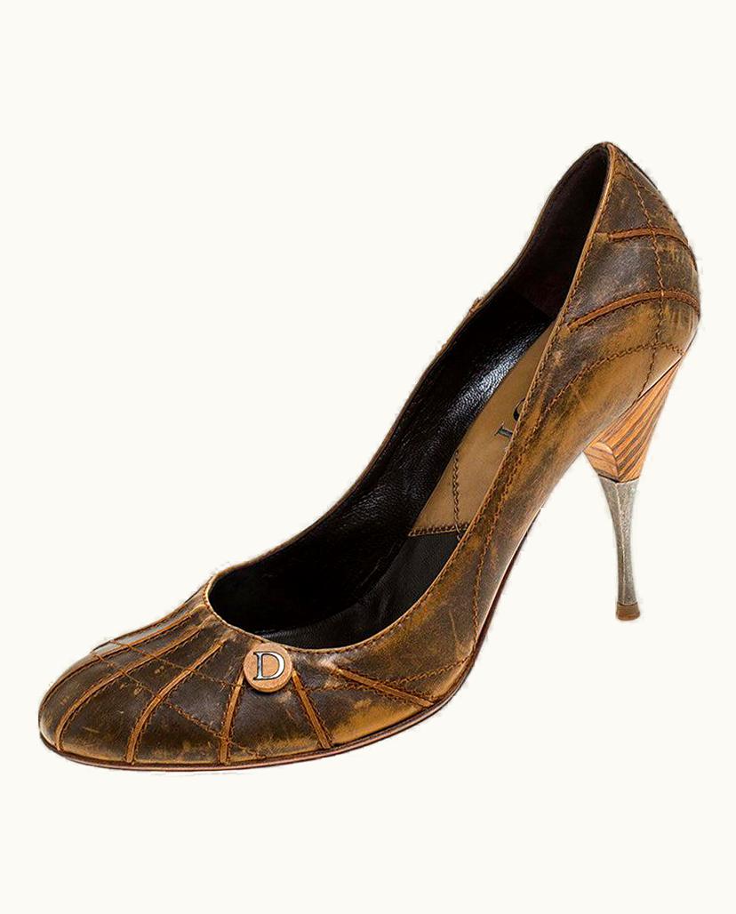 Dior Dior Brown Textured Leather Pumps