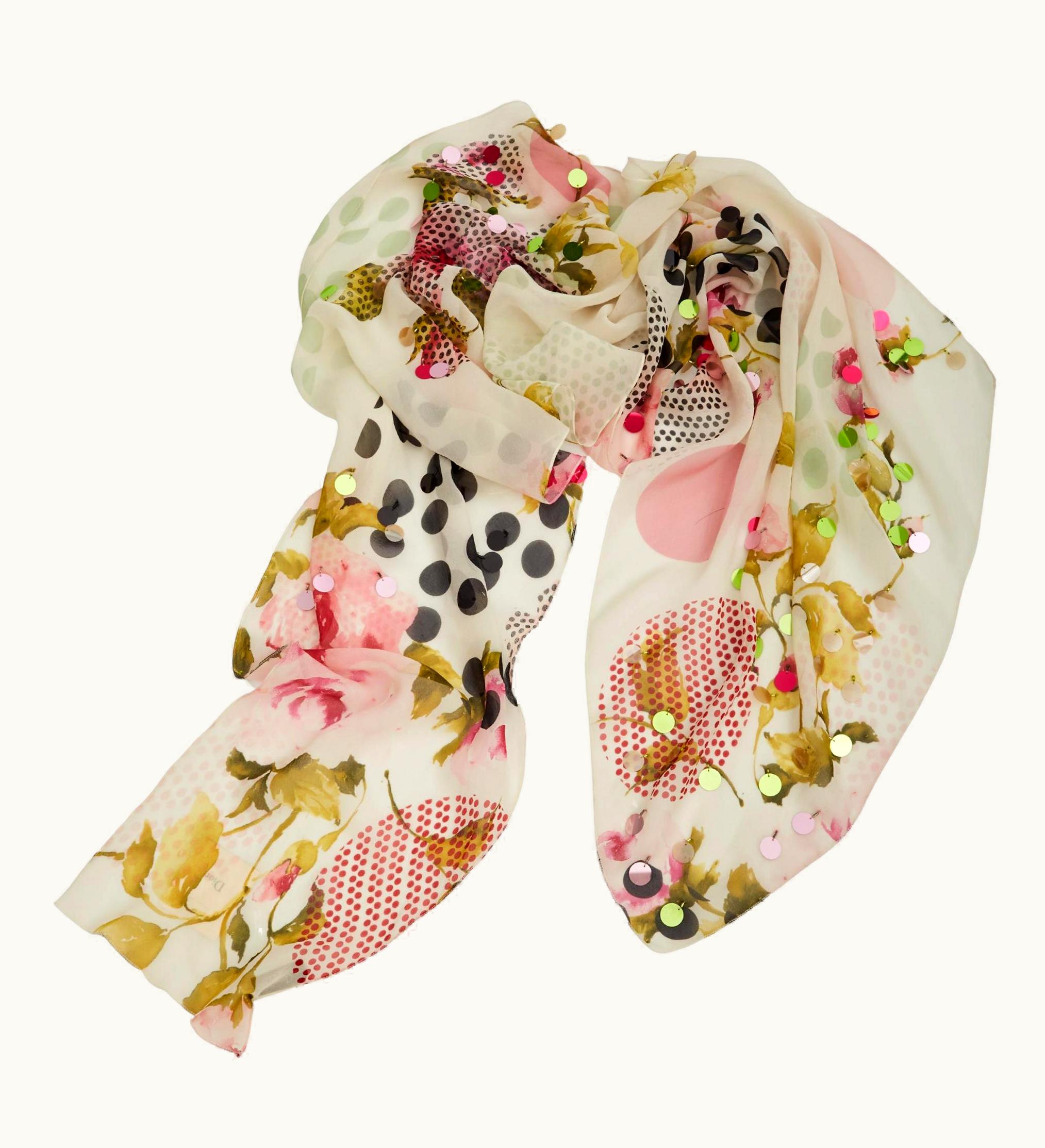 Dior Dior Vintage Sequin Embellished Floral Paillette Scarf