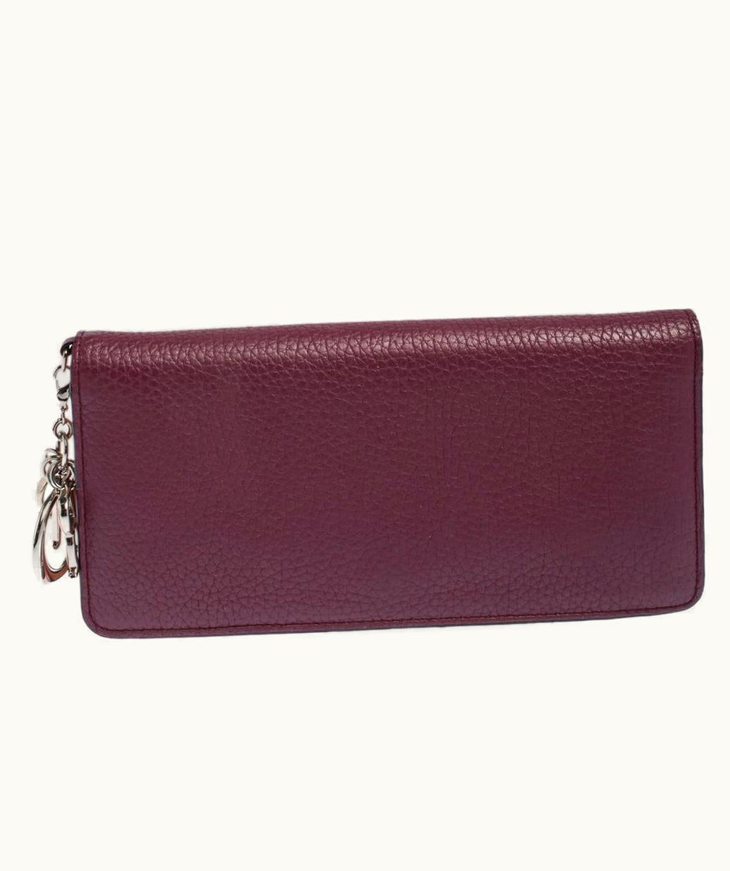 Dior Dior Plum Leather Voyager Bifold Continental Wallet