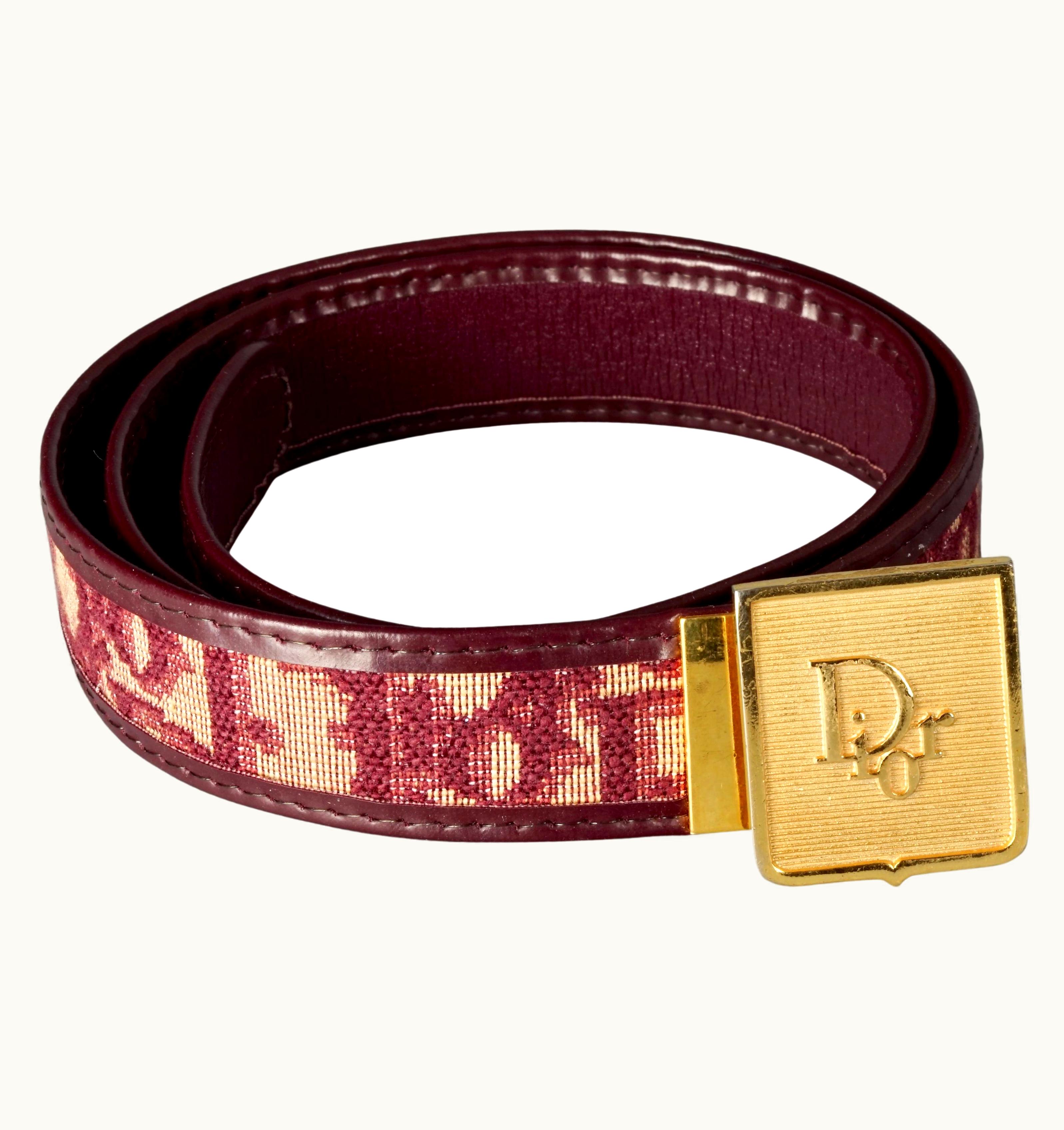 Dior Vintage Christian Dior Oblique Logo Monogram Burgundy Belt