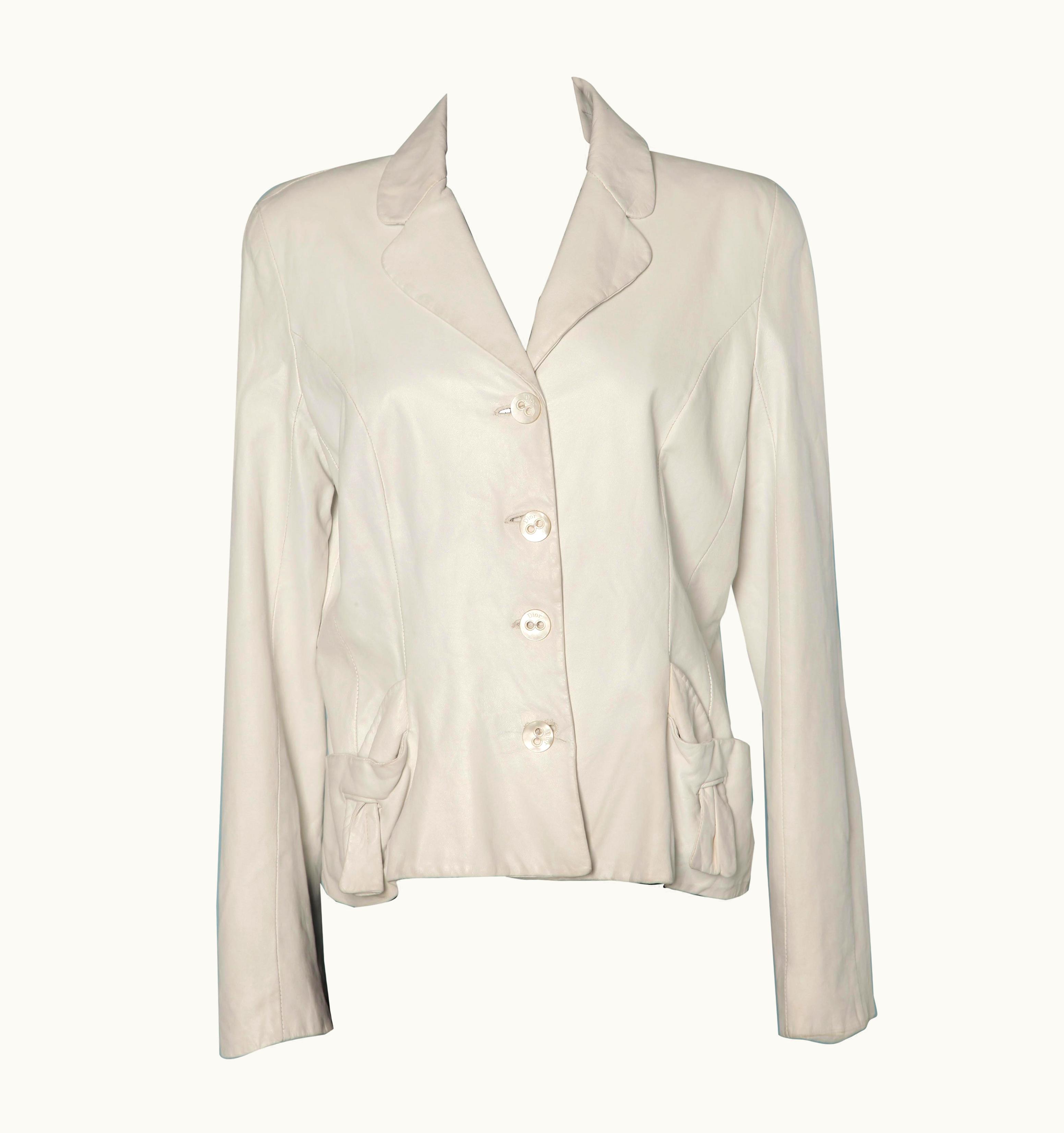 Dior White Leather Single Breasted Jacket Christian Dior