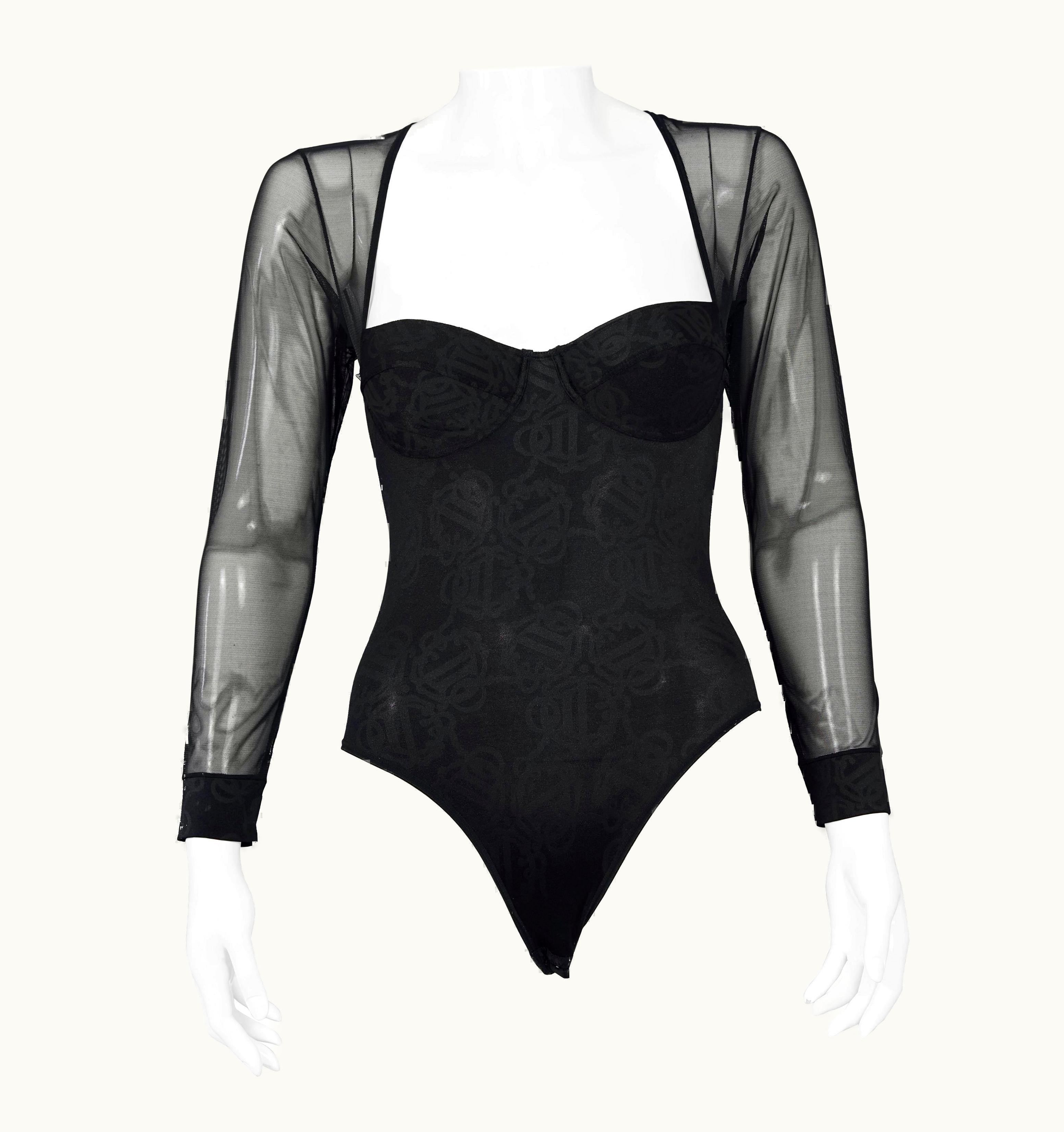 Dior Vintage Christian Dior Insignia Logo Monogram Black Bodysuit