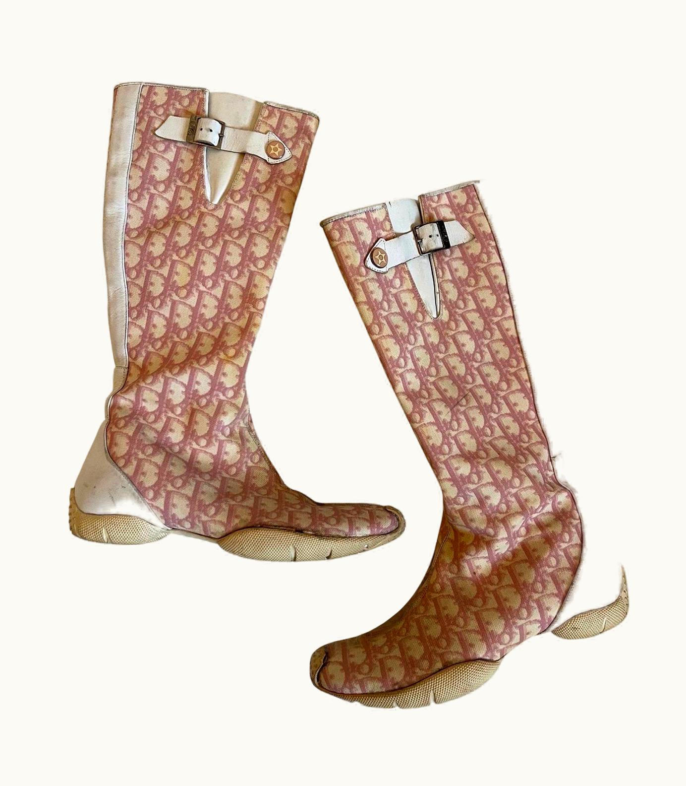 Dior Vintage Christian Dior Knee High Monogram Diorissimo Boots