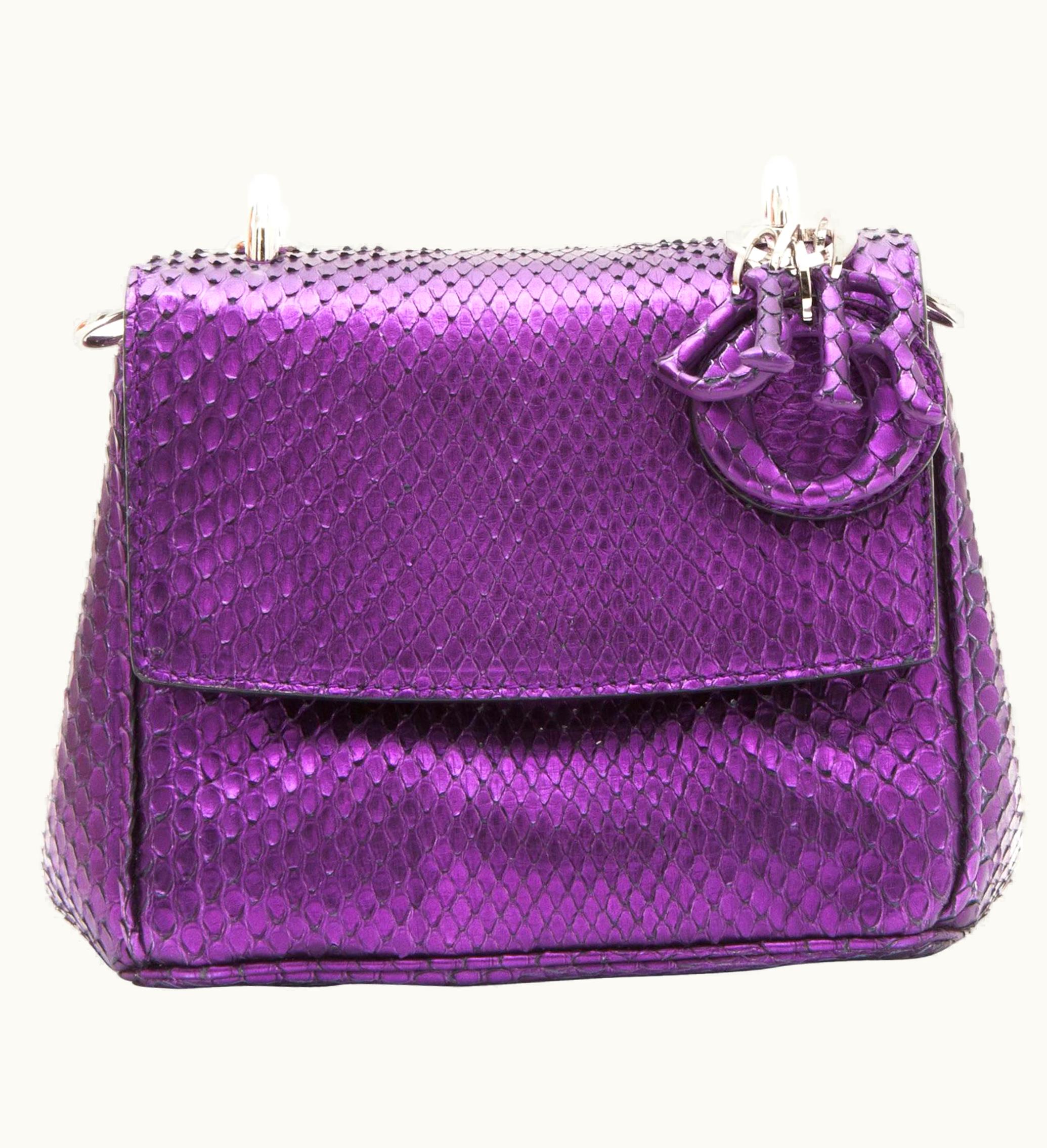 Dior Christian Dior Metallic Purple Python Double Flap Bag