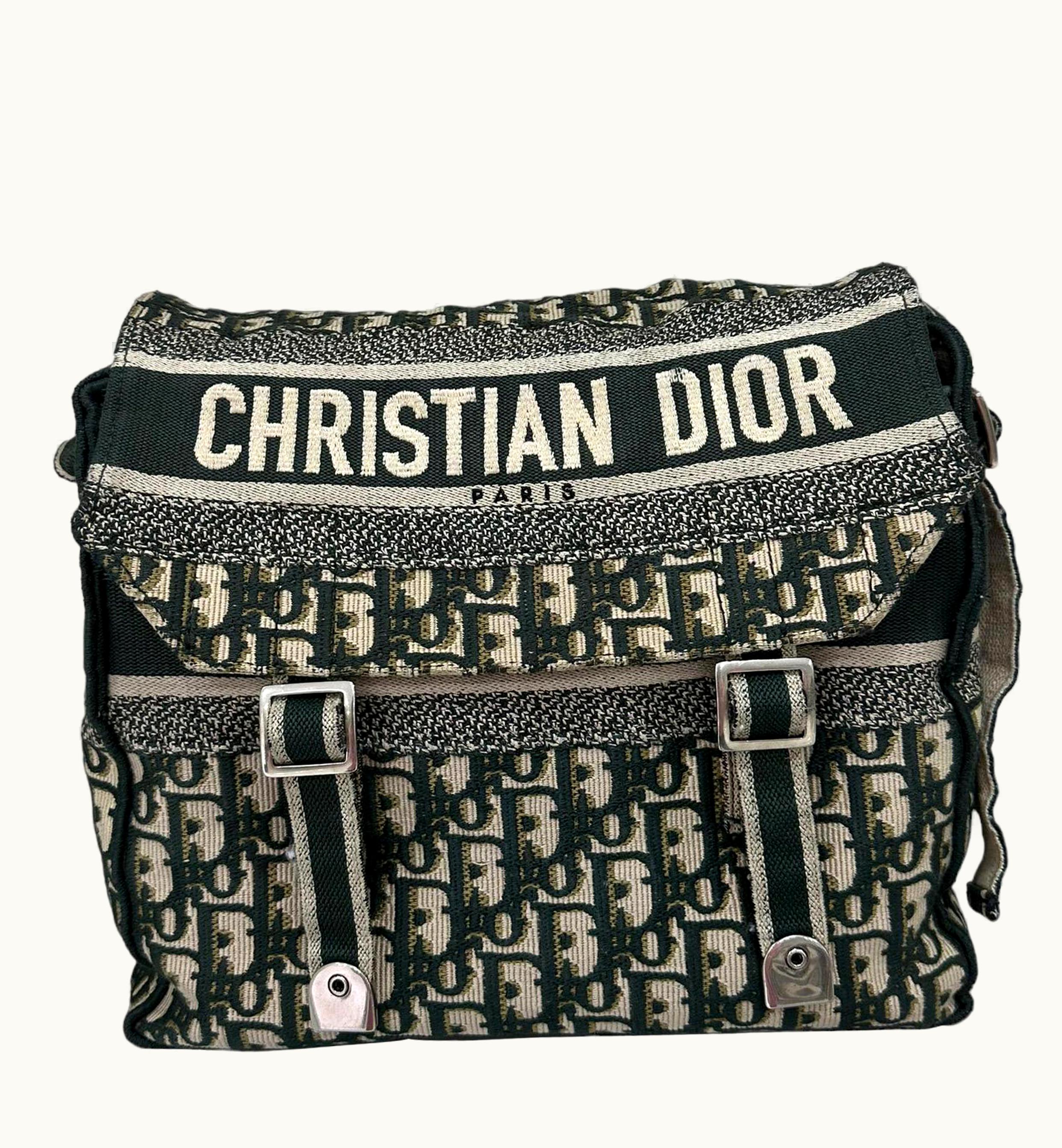 Dior Dior Diorcamp Jacquard Oblique Green Canvas Shoulder Bag