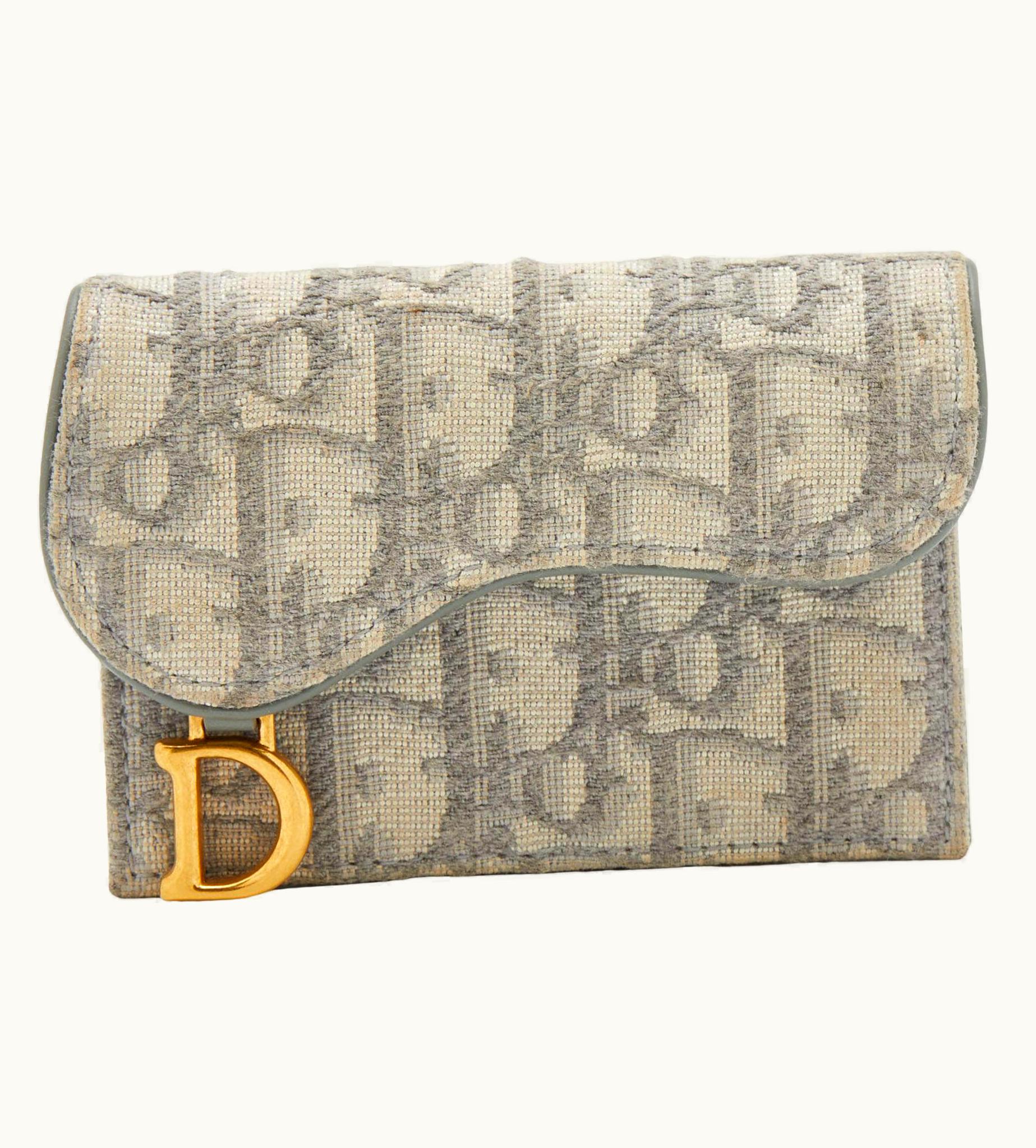 Dior Dior White/Grey Oblique Canvas Saddle Card Holder