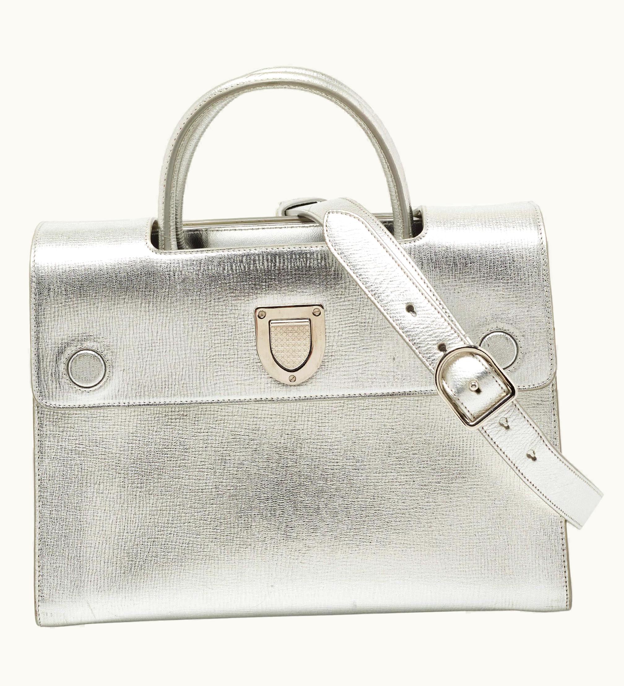 Dior Dior Metallic Silver Leather Medium Diorever Tote