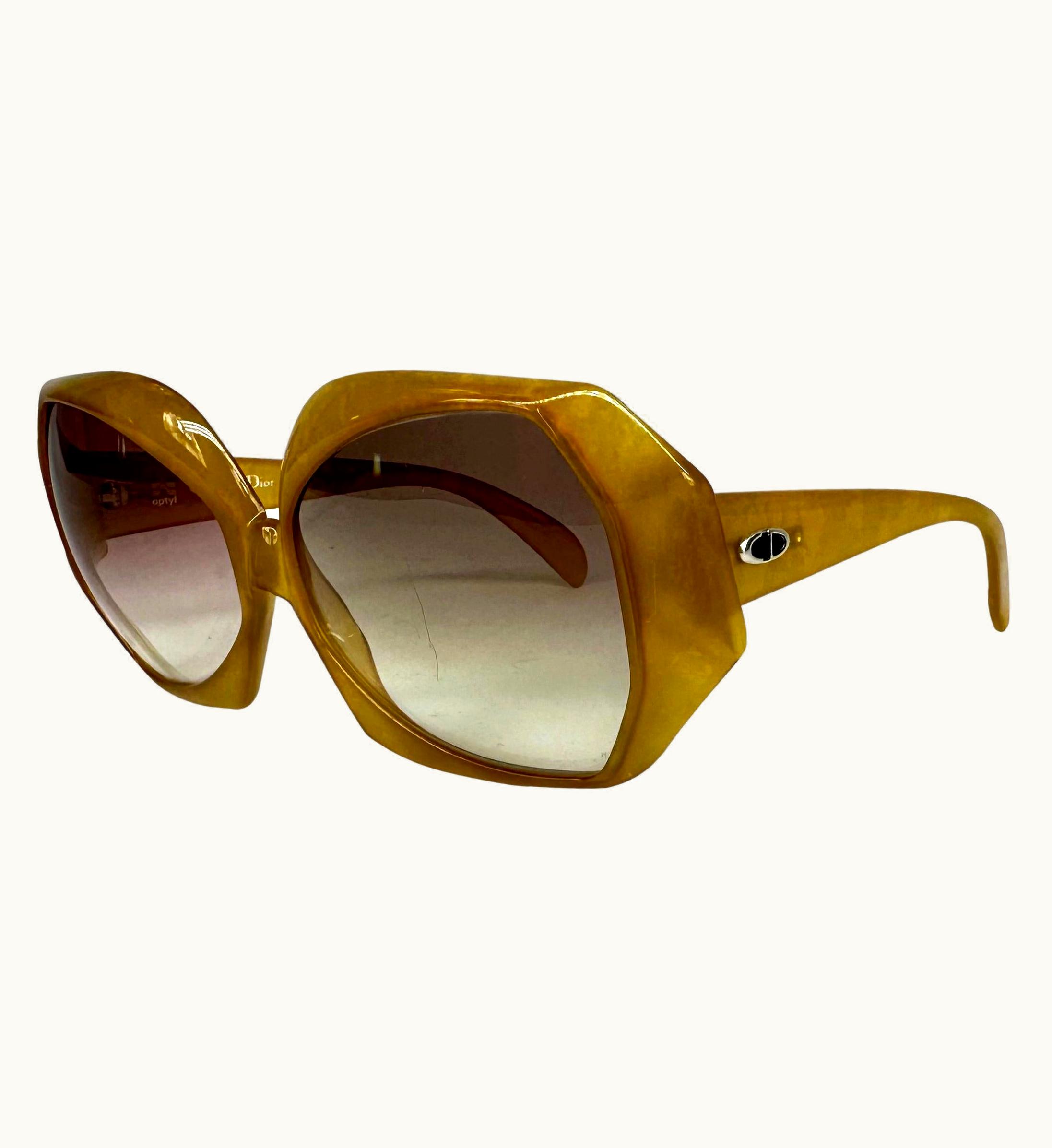 Dior 1980s Christian Dior Honey Geometric Oversized Cd Sunglasses