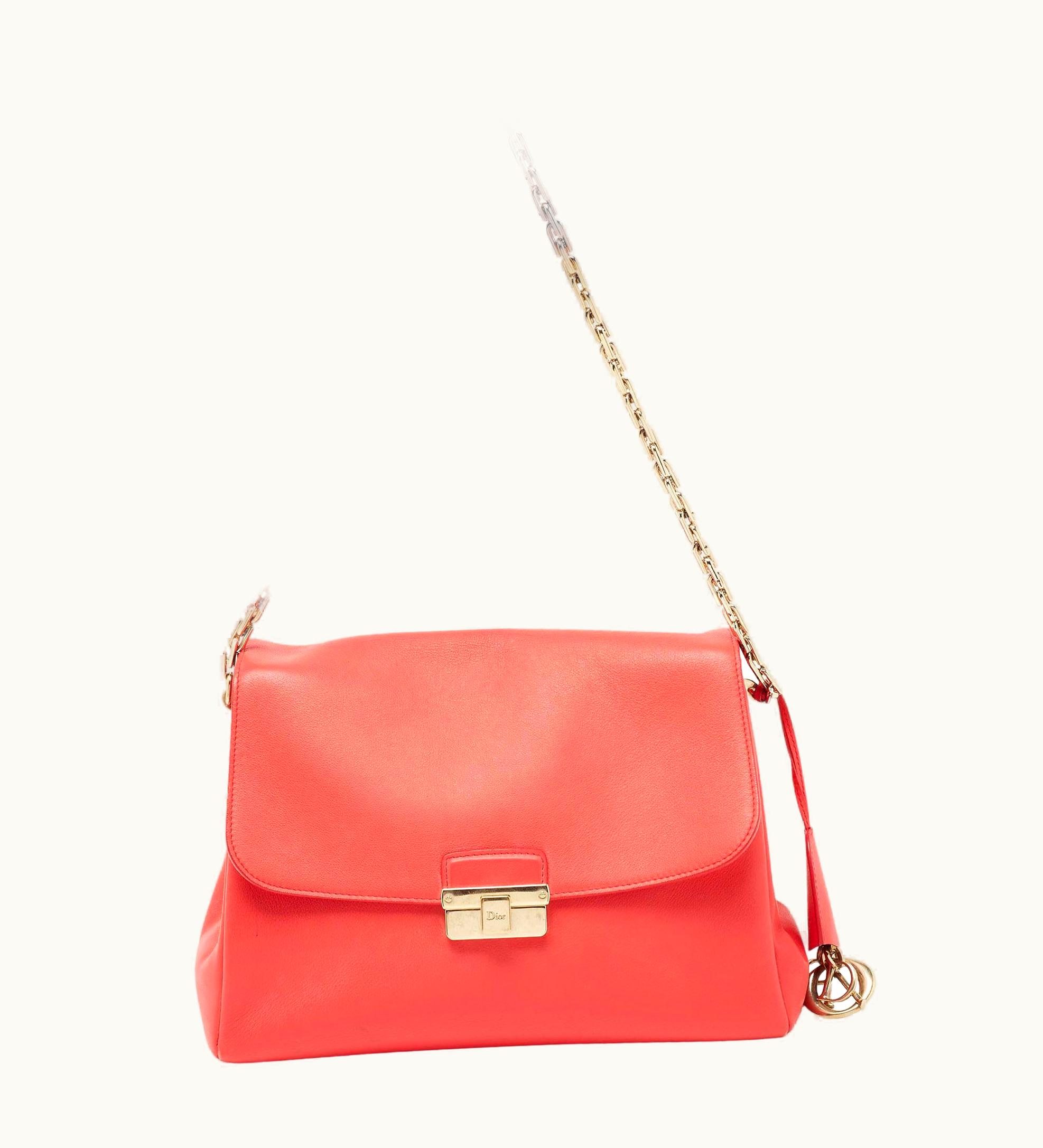 Dior Dior Coral Orange Leather Large Diorling Shoulder Bag UZ0569363