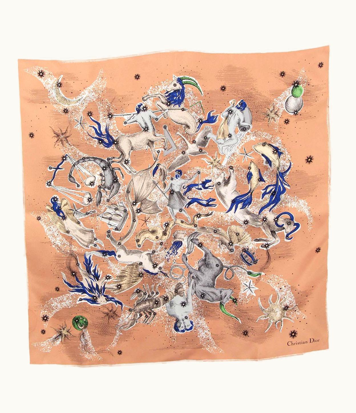 Dior Christian Dior Tan & Ivory Silk Zodiac 90 Scarf
