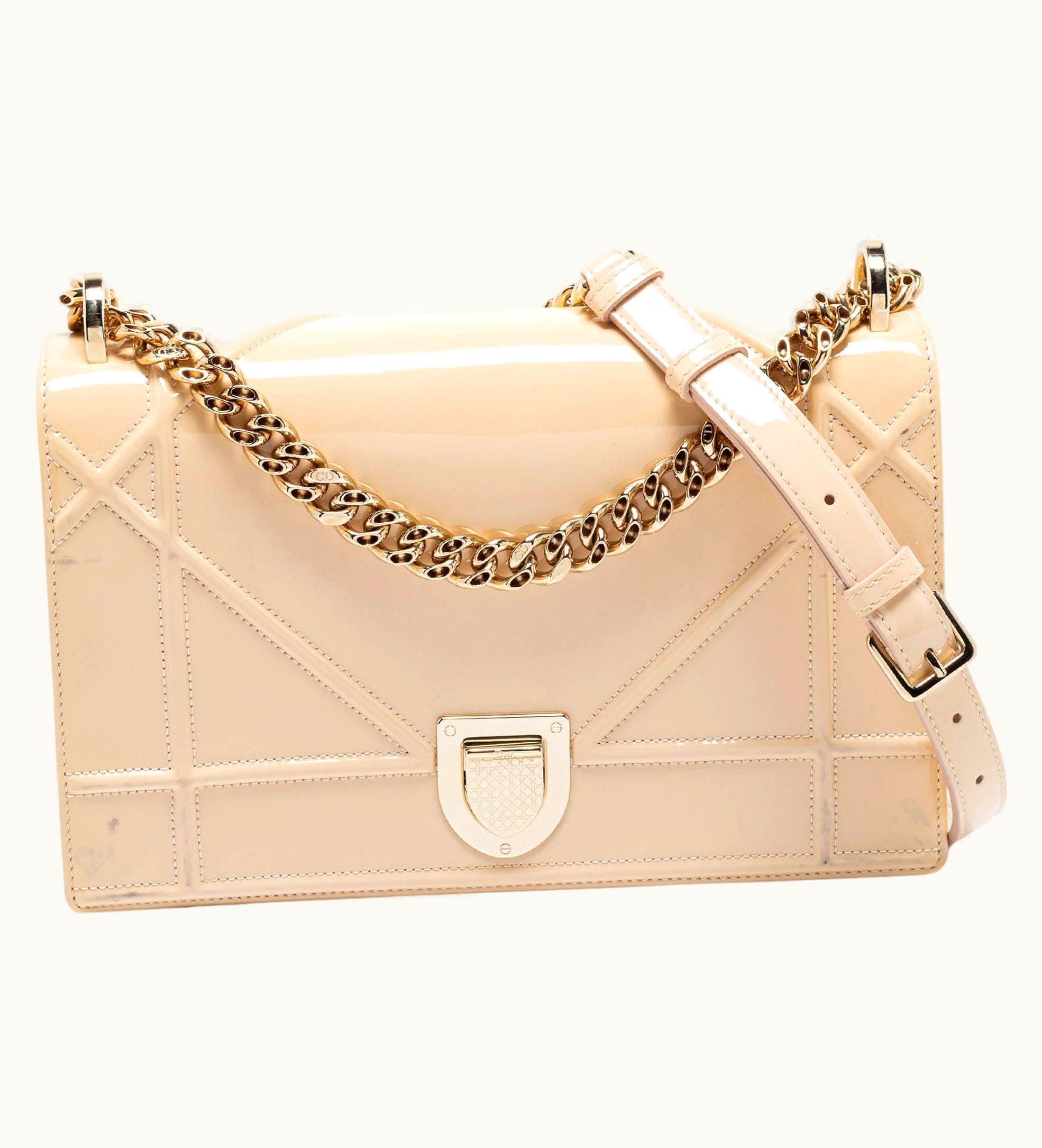 Dior Dior Beige Patent Leather Medium Diorama Shoulder Bag