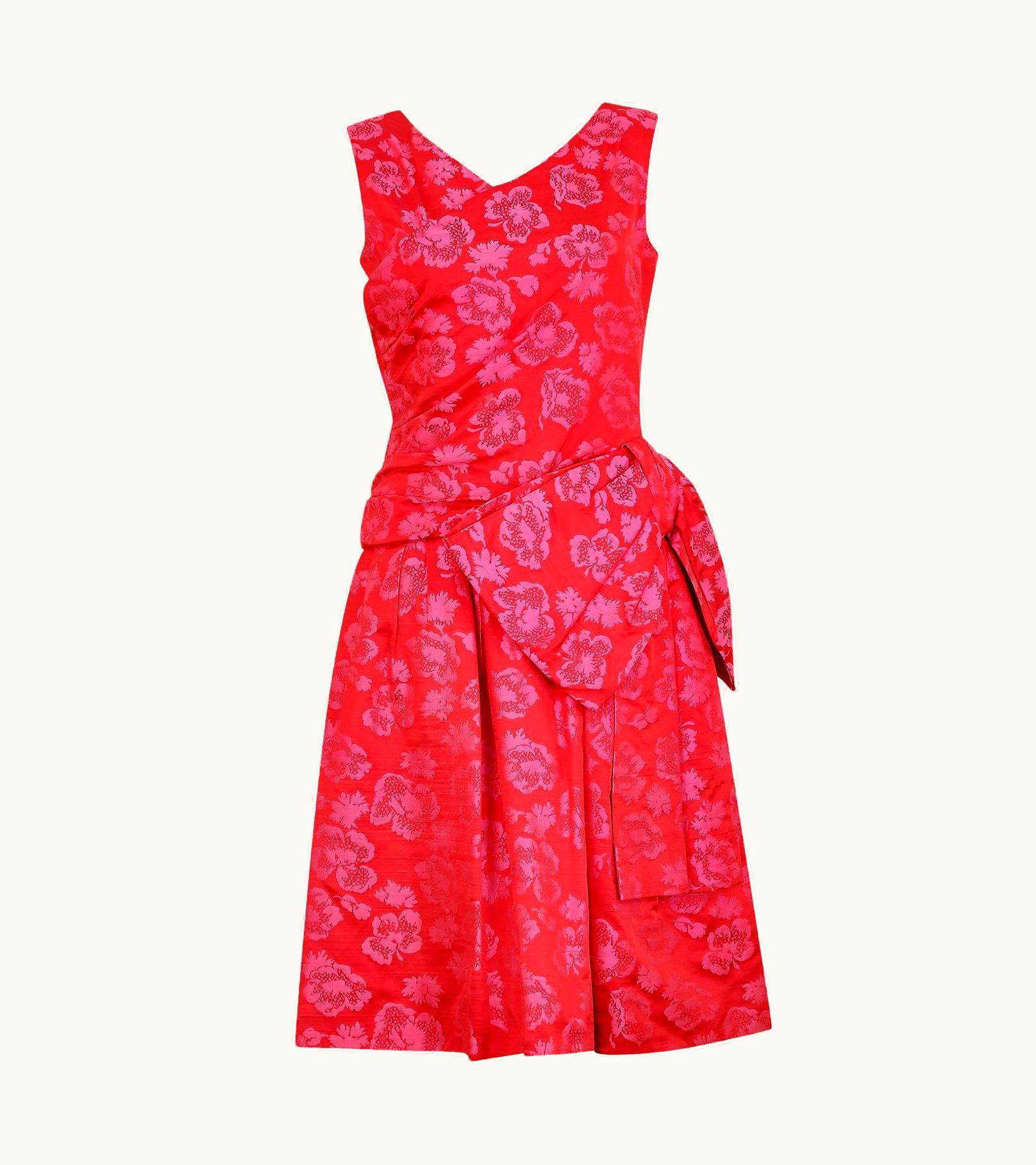 Dior 1950s Christian Dior Paris Pink Silk Damask Dress