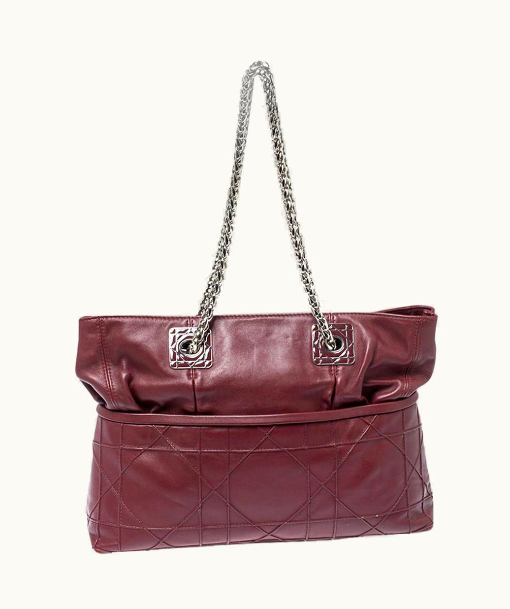 Dior Dior Burgundy Cannage Leather Granville Chain Link Tote UZ0569384