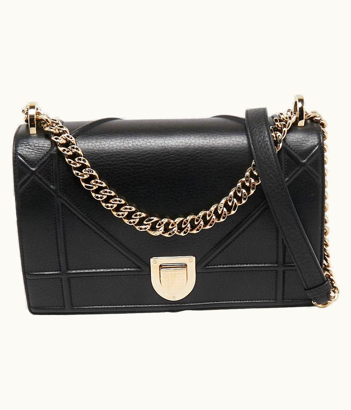 Dior Dior Black Leather Medium Diorama Flap Shoulder Bag
