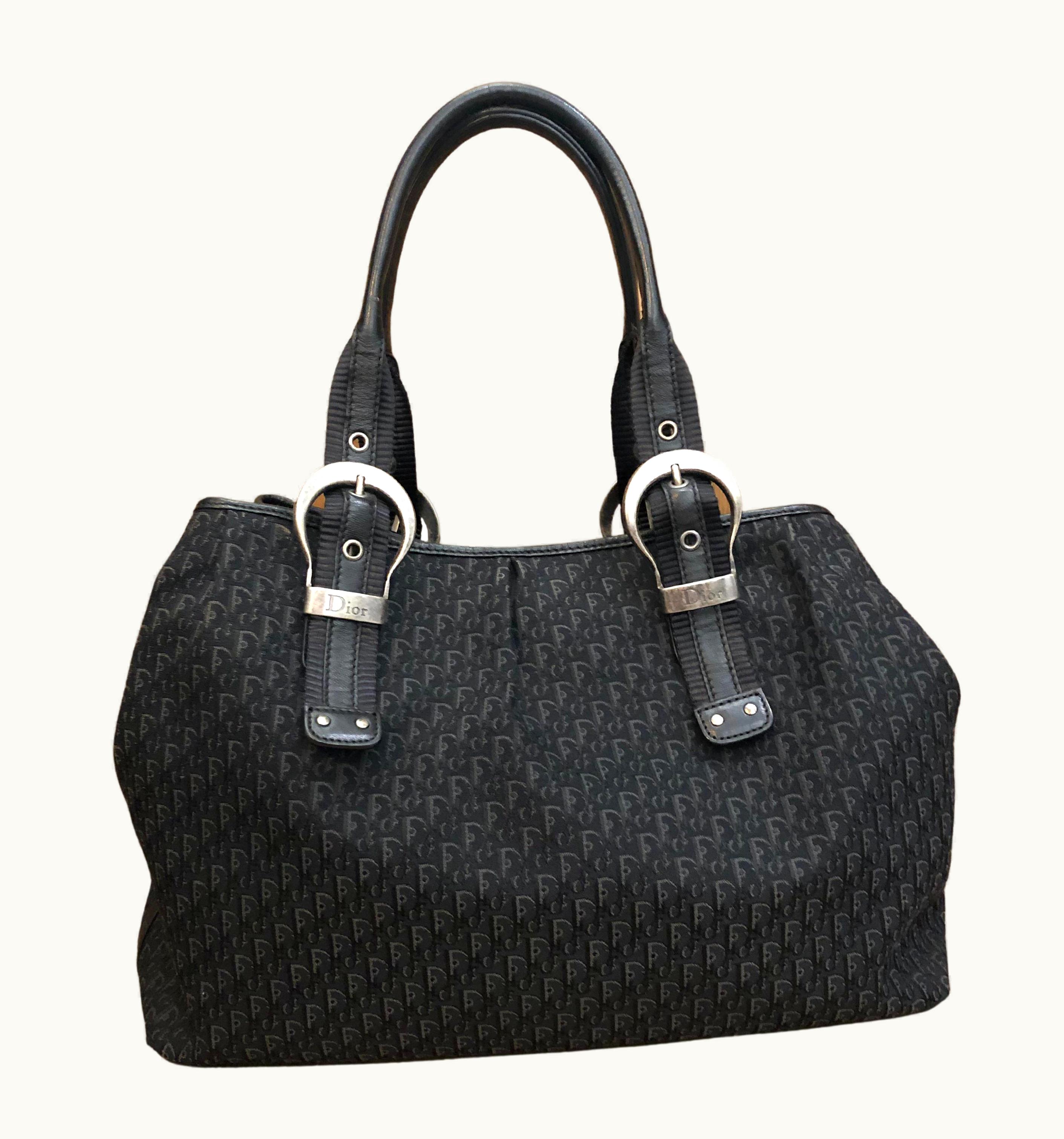 Dior 2007 Christian Dior Black Trotter Jacquard Shoulder Bag