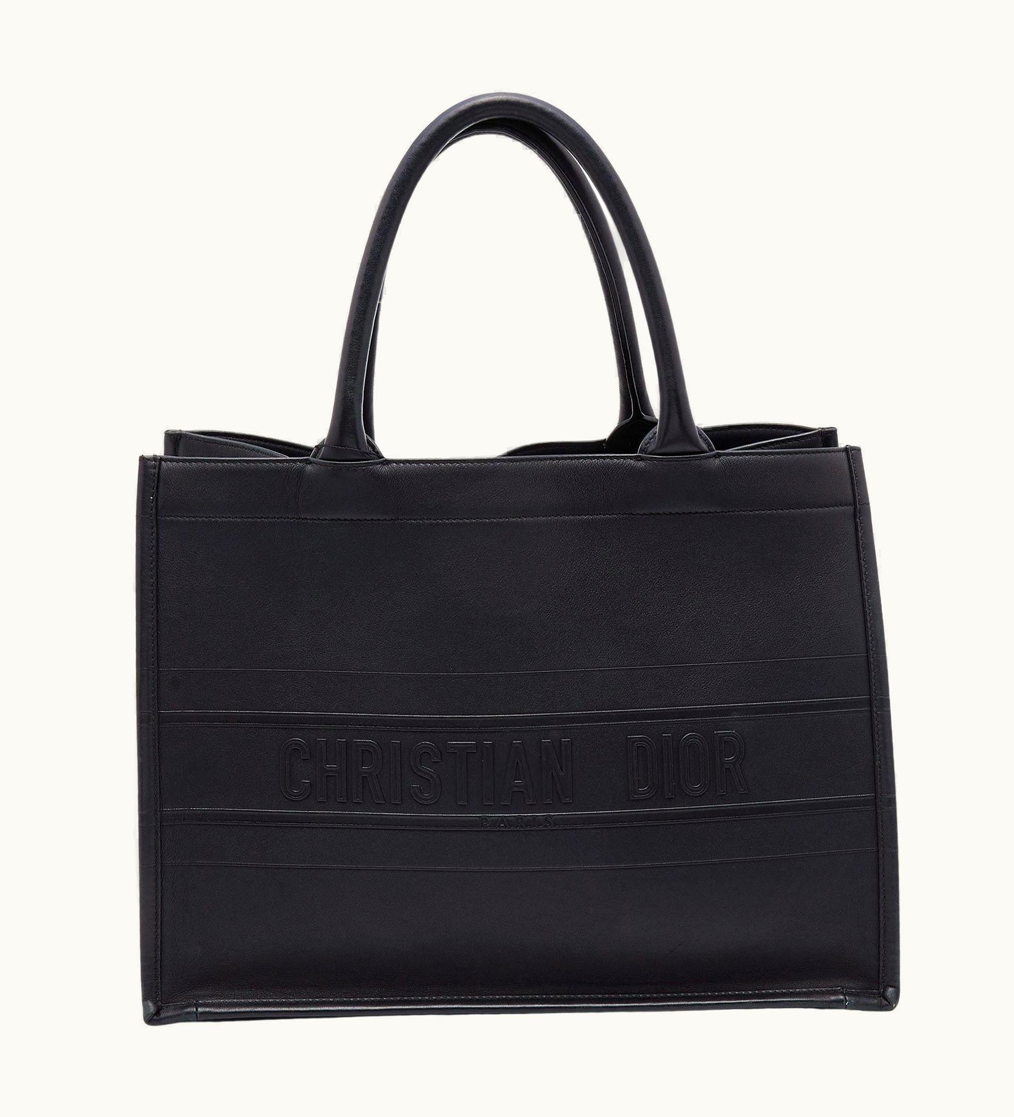 Dior Dior Black Embossed Leather Medium Book Tote