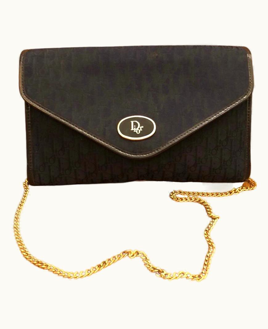 Dior 1980s Christian Dior Navy Trotter Jacquard Chain Bag