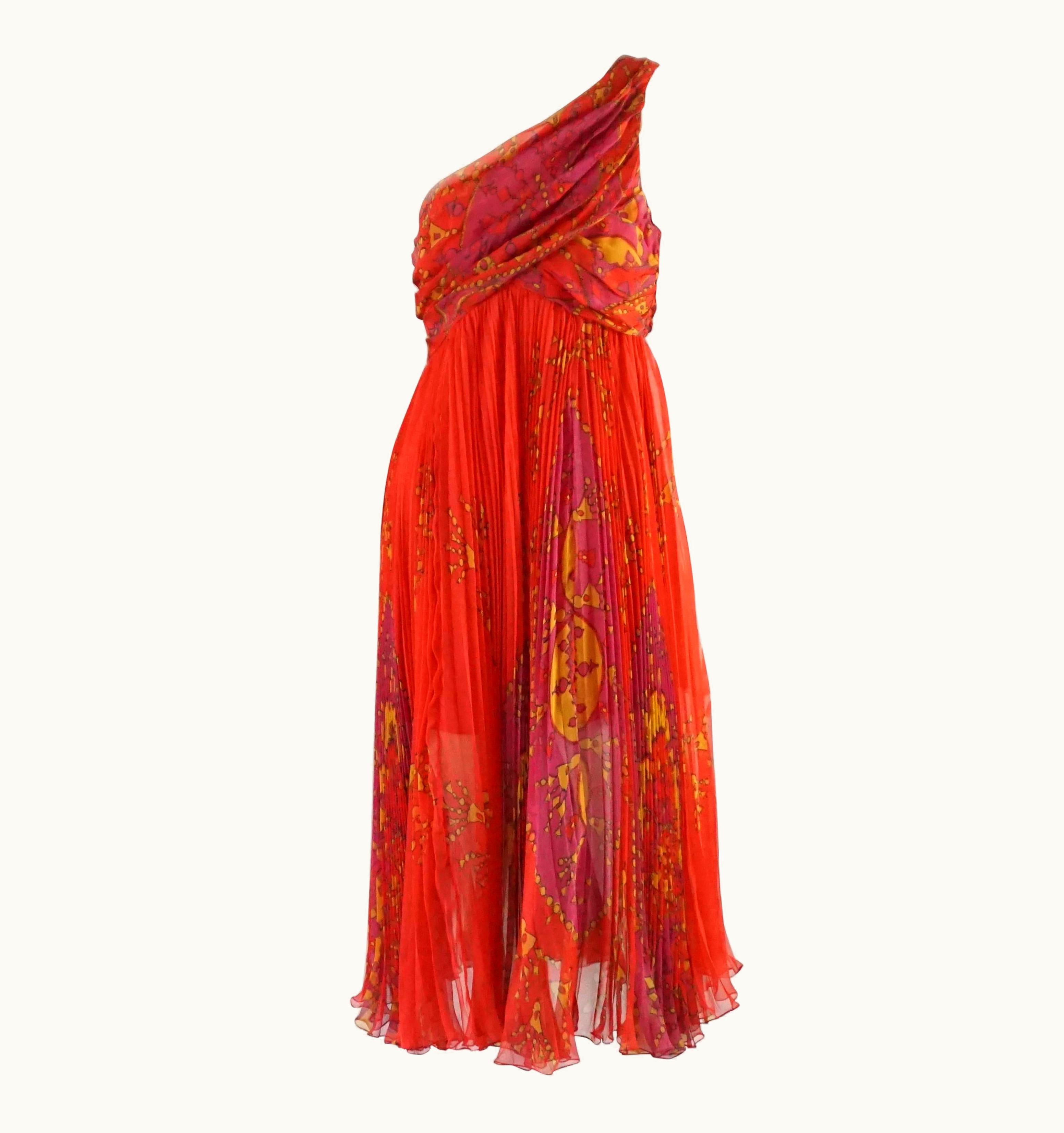Dior Christian Dior Red Printed One Shoulder Dress