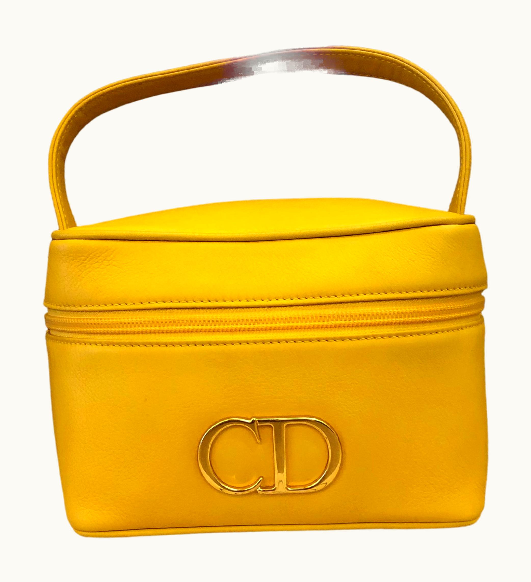 Dior Vintage Christian Dior Yellow Leather Vanity Case Handbag