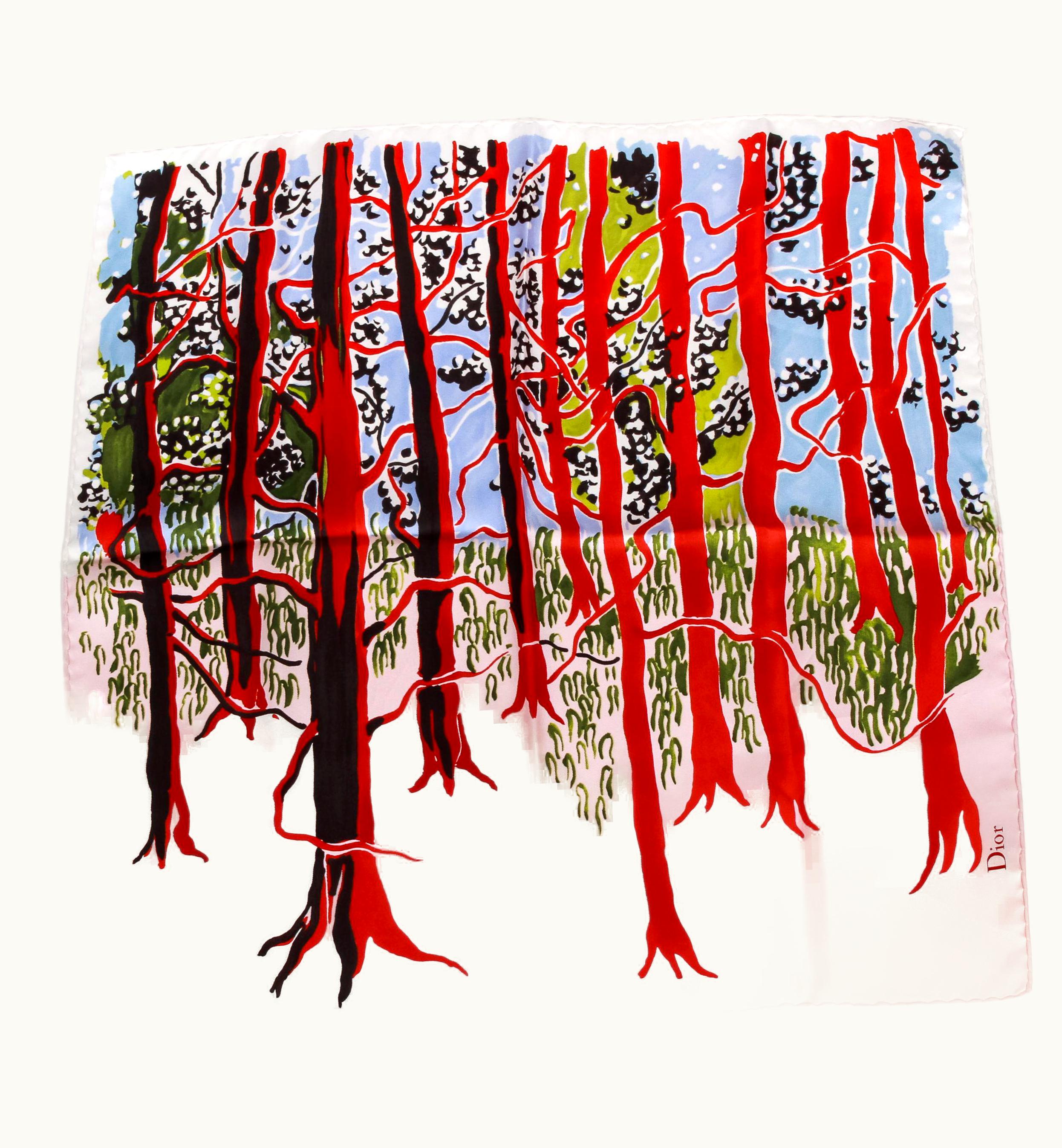 Dior Christian Dior Forest Design Pink Red Scarf