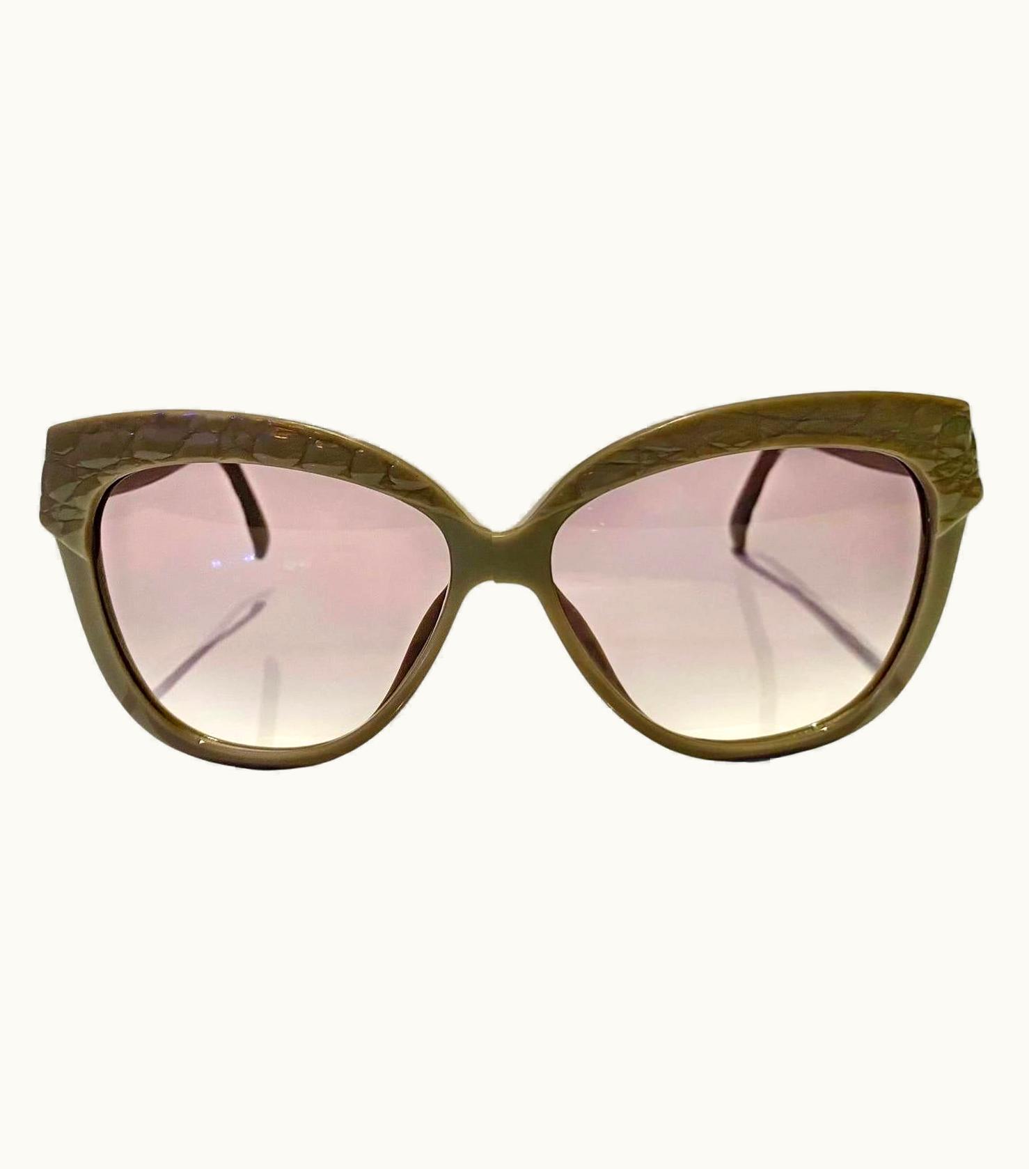 Dior 1990s Christian Dior Green Cannage Cat-Eye Sunglasses