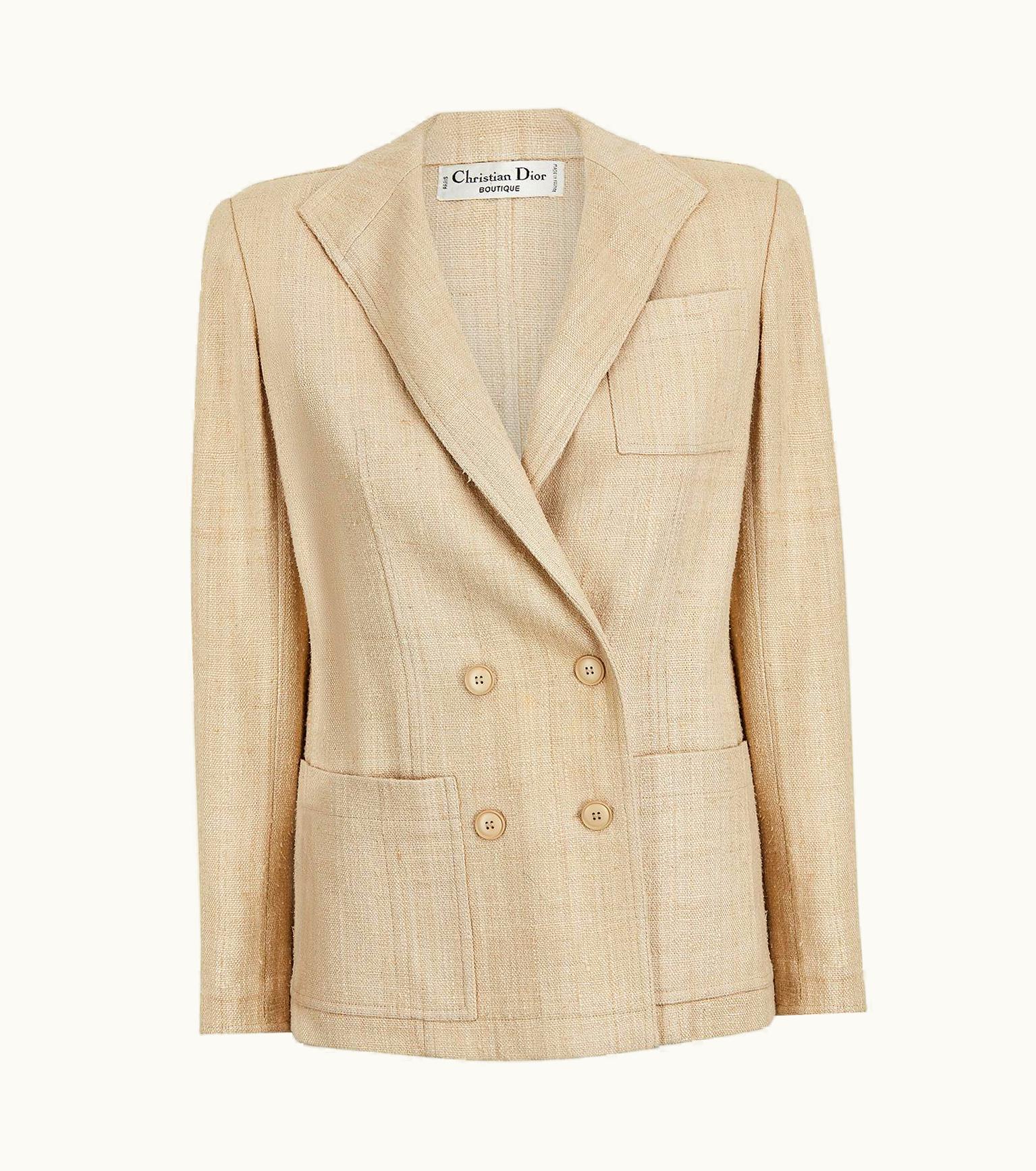 Dior 1980s Christian Dior Oatmeal Linen Double Breasted Jacket