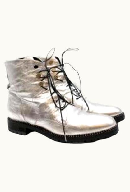 Dior Dior Silver Lace Up Biker Boots With Crystals