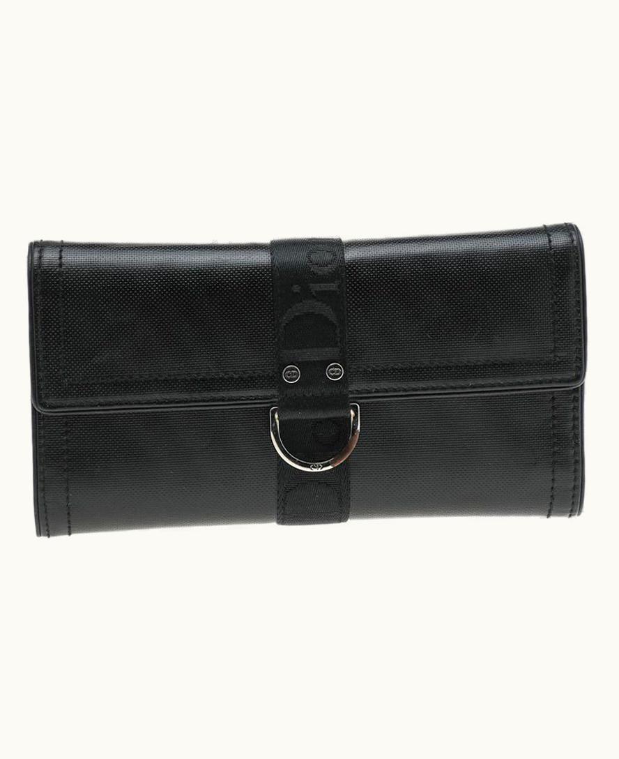 Dior Dior Black Coated Canvas Logo-Tape Continental Wallet