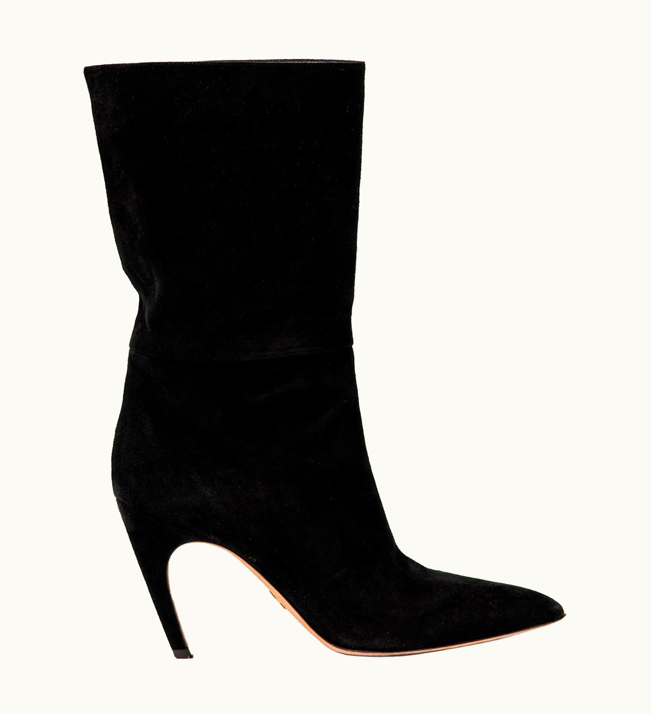 Dior Christian Dior Black Velvet Curved Heel Boots