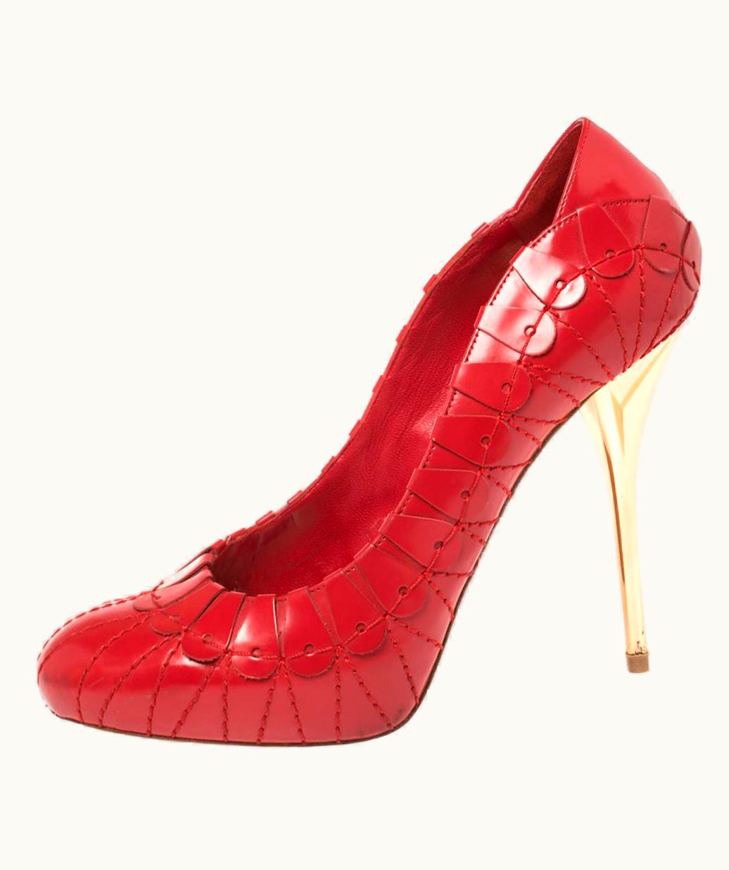 Dior Dior Red Embroidered Leather Platform Pumps