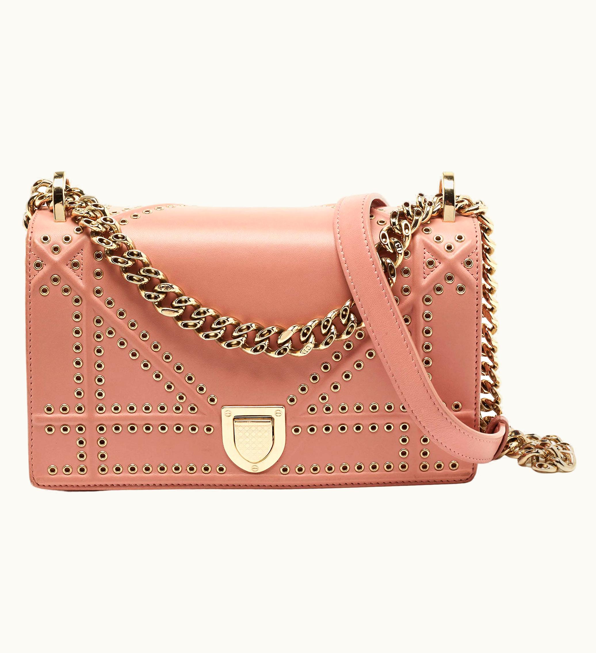 Dior Dior Pink Studded Leather Small Diorama Shoulder Bag