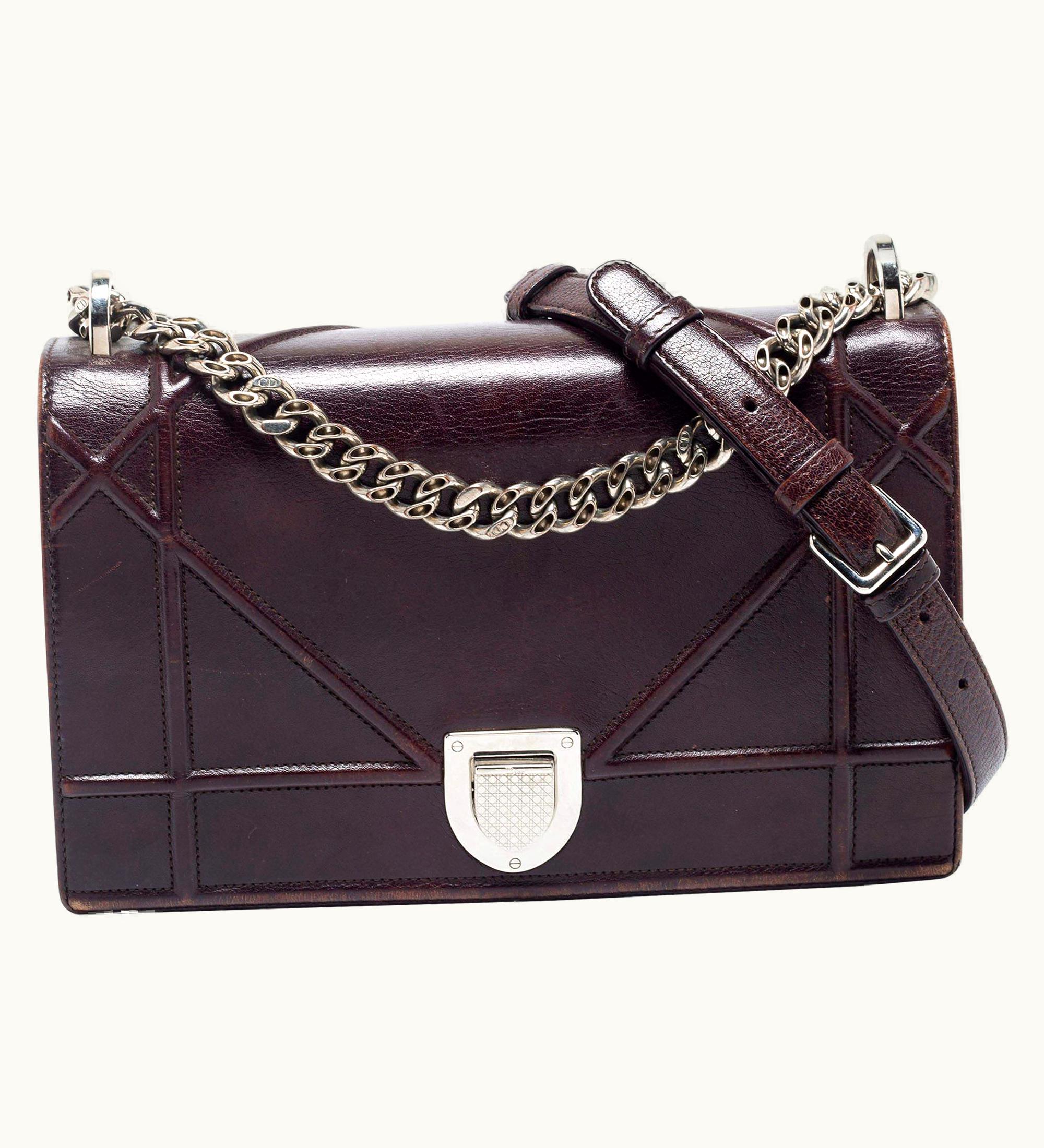 Dior Dior Burgundy Leather Medium Diorama Flap Shoulder Bag