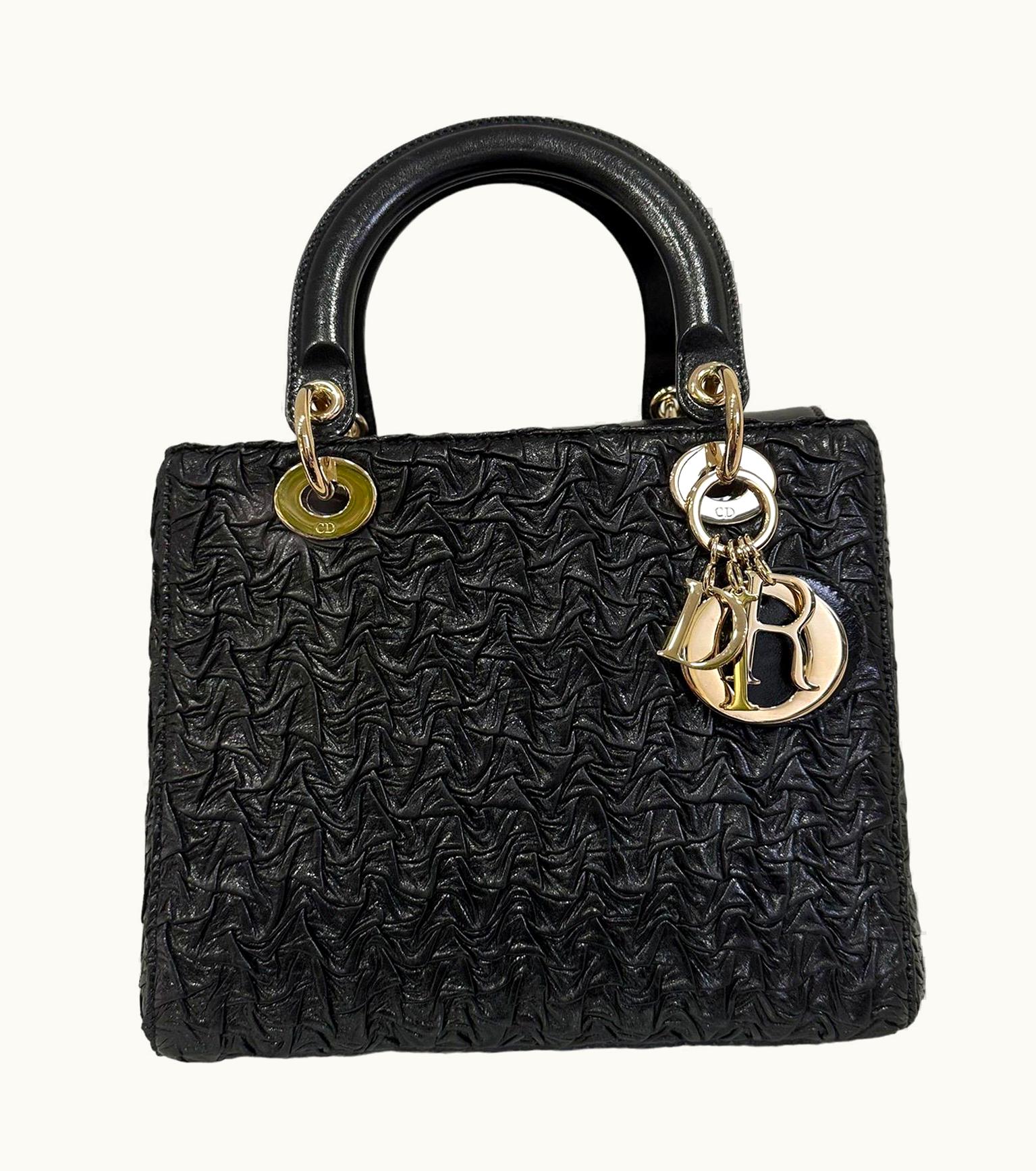 Dior Dior Lady Medium Size Black Leather Top Handle Bag