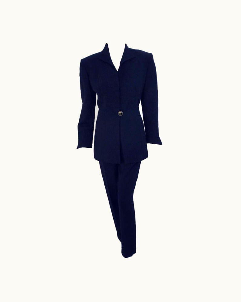 Dior Christian Dior 2 Pc. Dark Blue Pant Suit, 1980'